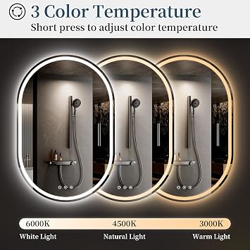 LED Mirror for Bathroom 24 x 36 Inch, Oval LED Bathroom Vanity Mirror with Lights, Anti-Fog, Dimmable, 3 Colors
