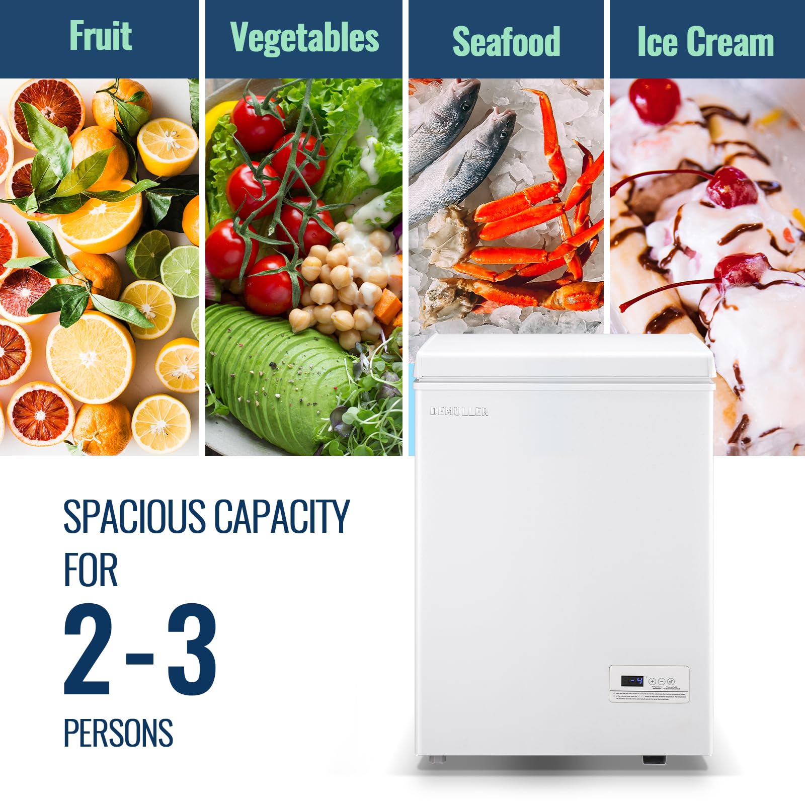 Demuller Chest Freezer With 2 Removable Baskets 3.5 Cu.Ft Compact Freezers With Electronic Thermostat (50 ℉ To -12 ℉), Stay-Open Lid, Manual Defrost, Kitchen Office Apartment, White on Fridge.com - View 2