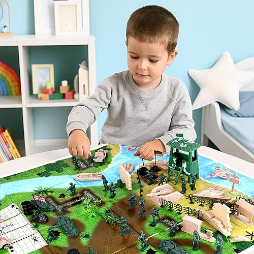 Miniatura 5 de 3 otters Juego de 120 piezas militares para hombres del ejército, soldados de juguete, figuras militares y accesorios con vehículos, aviones, barcos