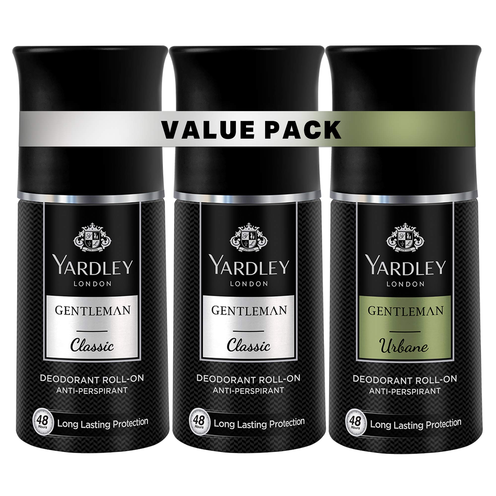 London Gentleman Deodorant Roll On, Effective underarm protection, all day long perspiration regulator, Value pack,50ml x 3 (2Gentlemen Classic, Gentlemen Urbane)