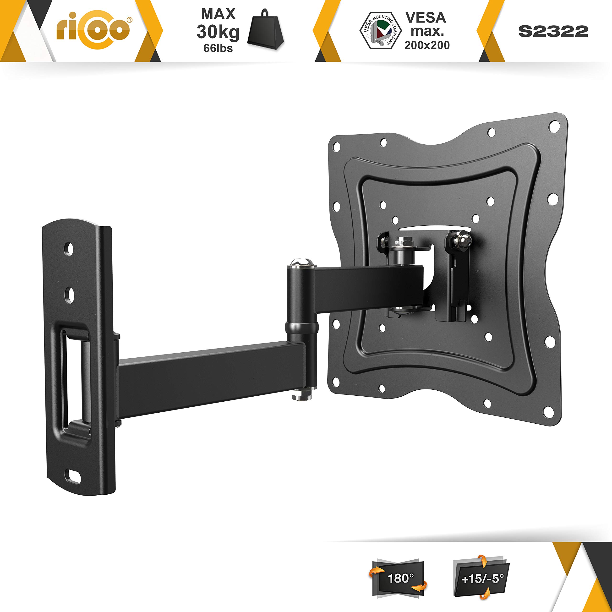 RICOO TV Bracket Tilt Swivel for 19-47 Inch for LED LCD OLED Curved and Flatscreens S2322 Monitor Wall Mount Universal for VESA 75x75-200x200 - Image 2