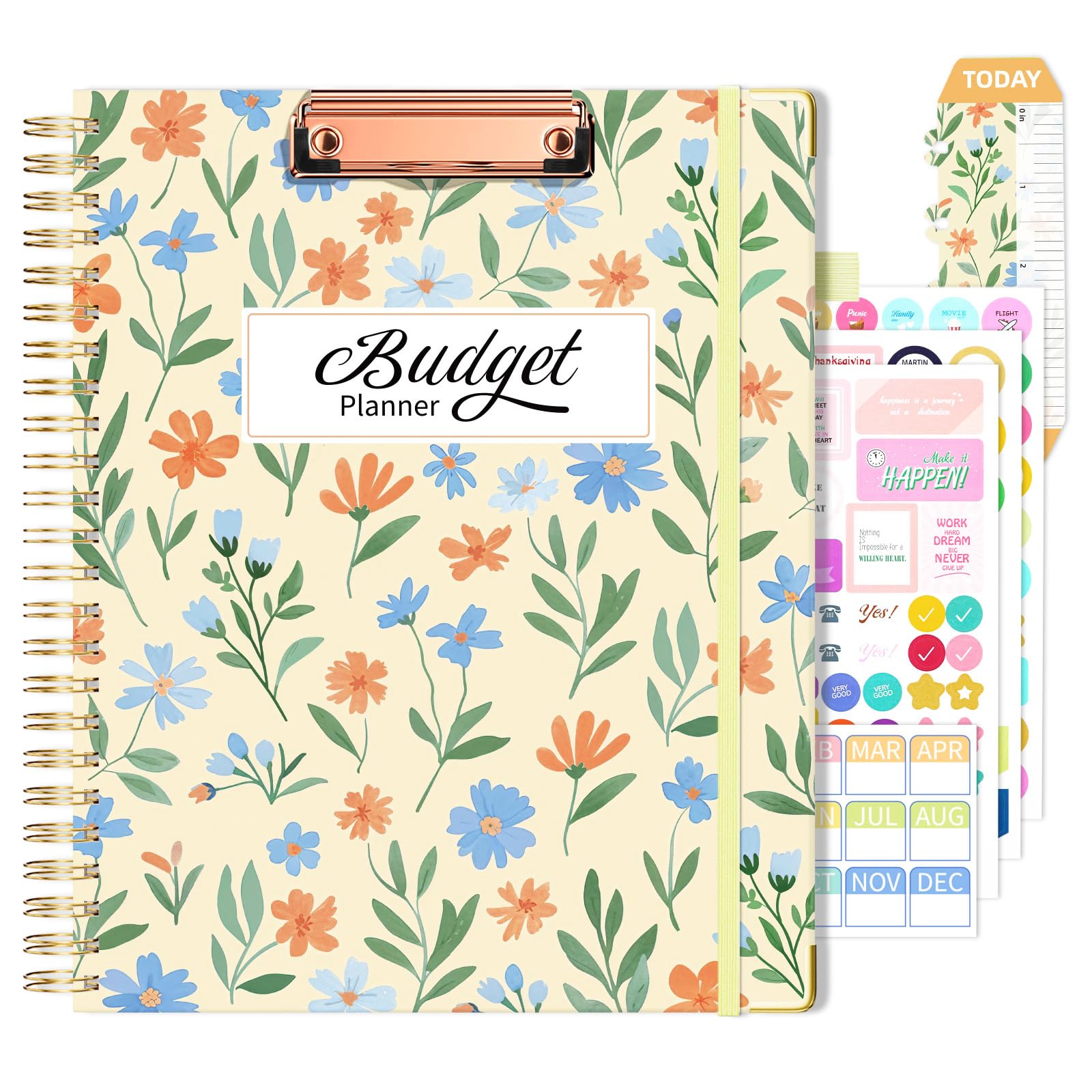 Ospelelf Large Budget Planner with Clipboard Undated Weekly Monthly Account Financial Planners Book with Stickers 12 Months 8.5"x11" Productivity