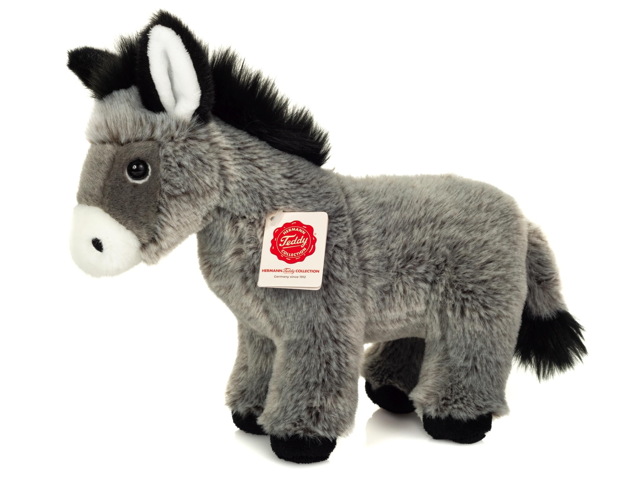 Teddy Hermann 90277 Âne Debout 27 cm, Jouet câlin avec Un Contenu recyclé idéal (matériau de Remplissage)