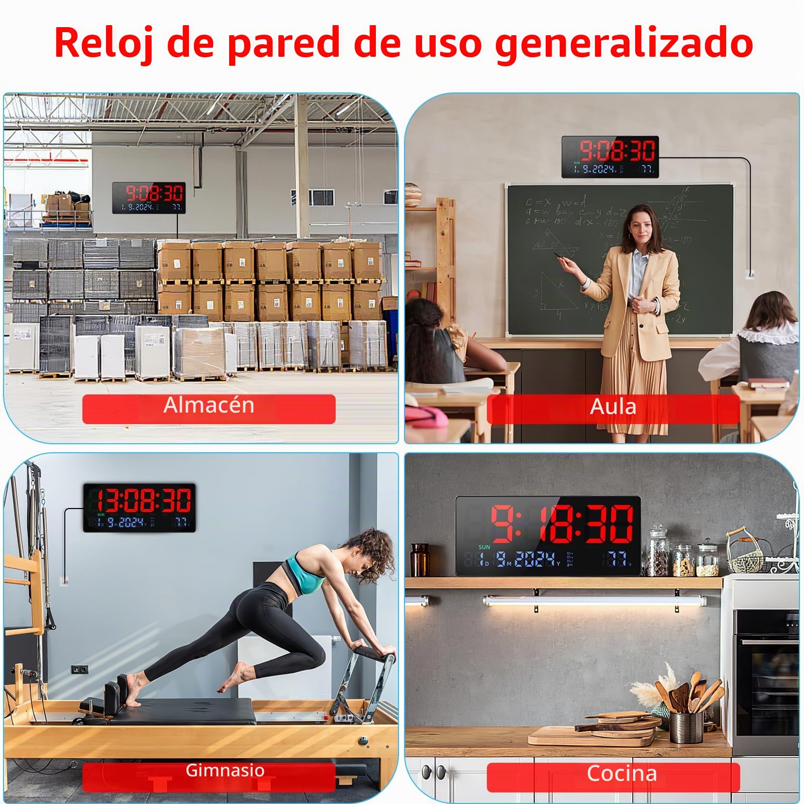 Fuloon Reloj de Pared Digital, 15,5" Grande Reloj Despertador Digital con Calendario, Segundos, Temperatura, Fecha, Semana, Reloj de Mesa Digital con Soporte para Salón Cocina Oficina