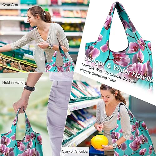 Miniatura 5 de 10 bolsas lavables, reutilizables,plegables y con estampados florales para compras, con bolsa de almacenamiento con cremallera, extra grandes, de 50