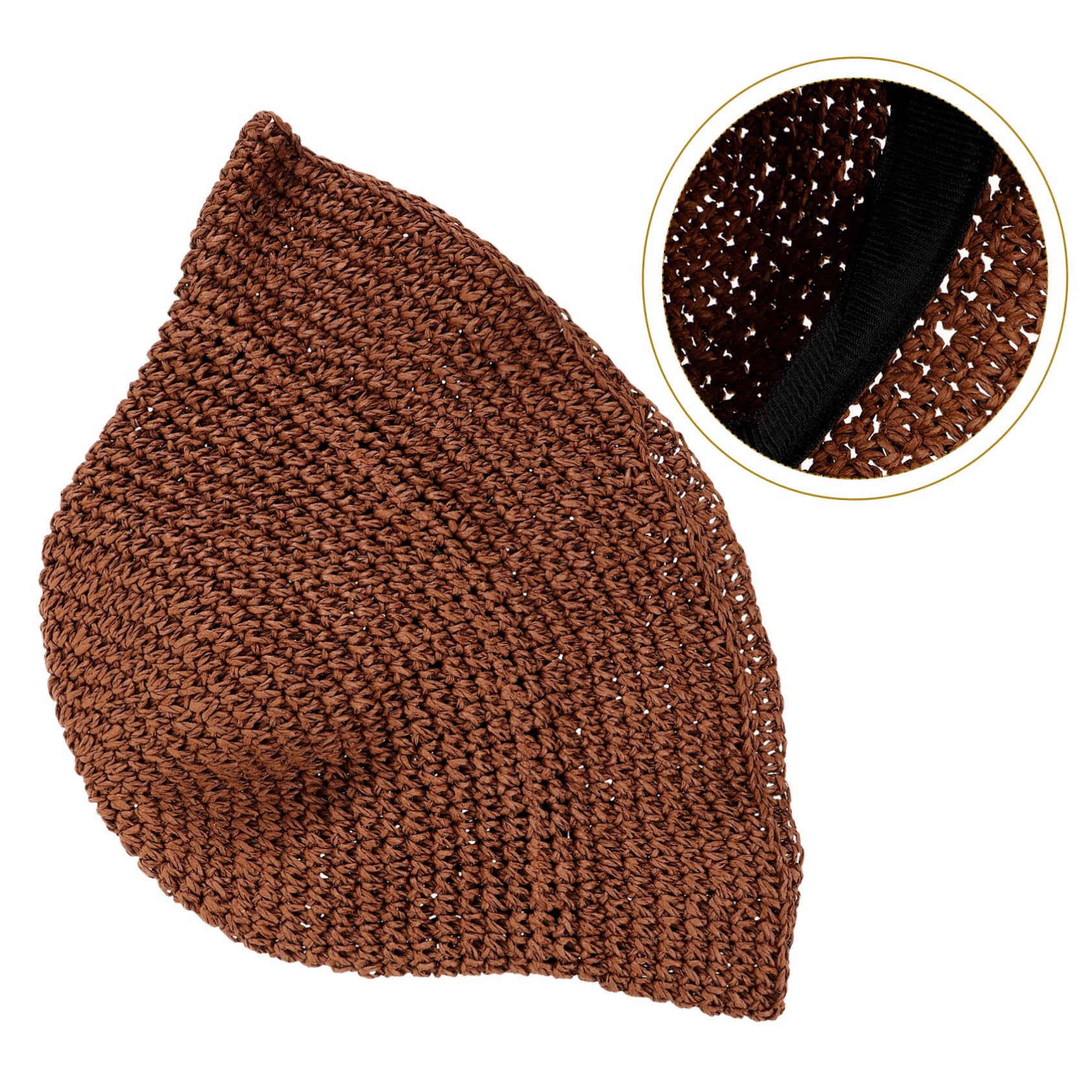 5 Pz Cappello di Paglia Intrecciato Cappello a Secchiello per Feste in Spiaggia da con Protezione Solare Estivo di Tessitura Papiro Brown
