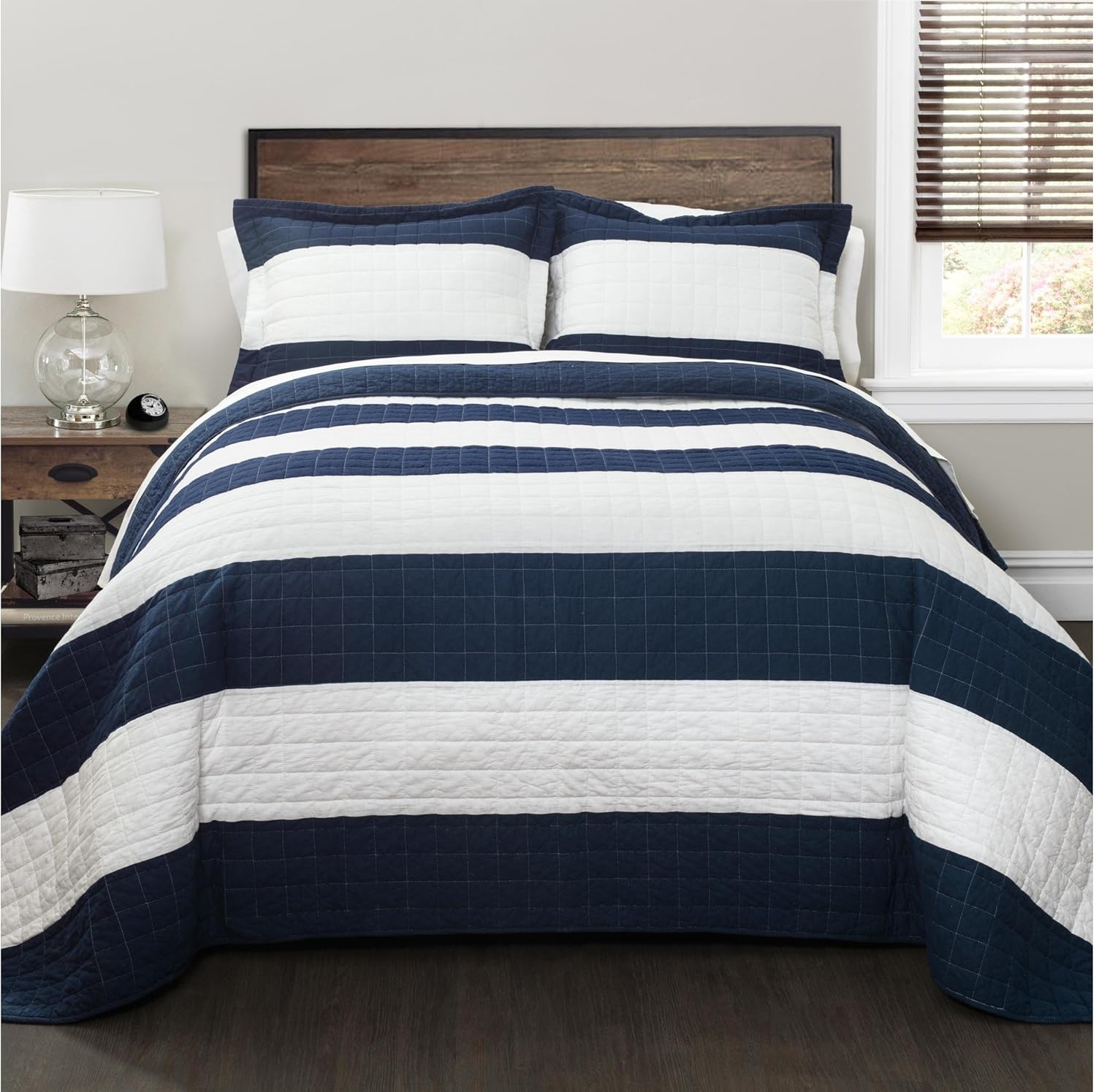 Lush Decor New Berlin Quilt Striped Pattern 2 Piece Bedding Set, Twin, Navy & White Navy & White Twin