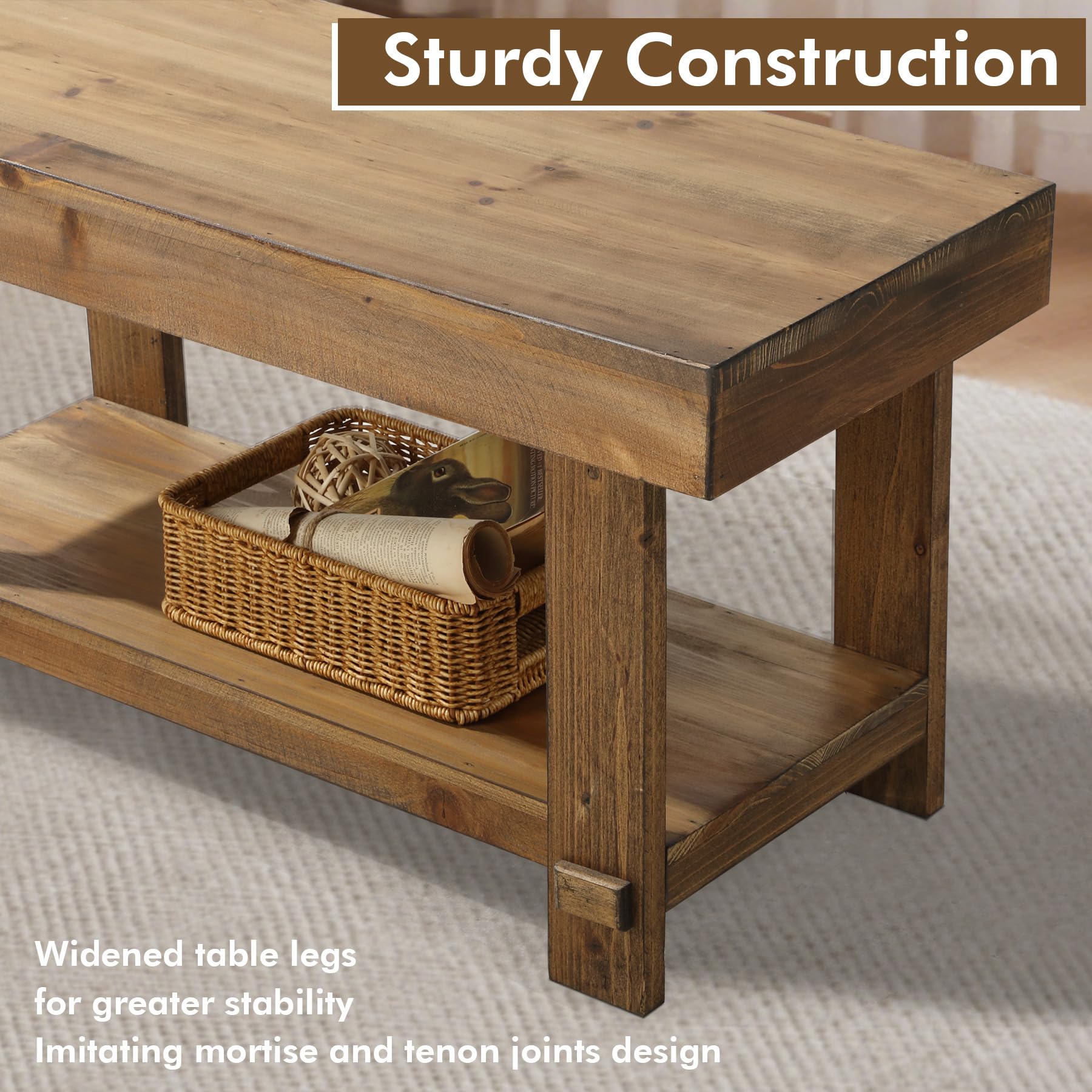 Solid Wood Entryway Bench - 42.6" Farmhouse Long Narrow Benches | Rustic Natural, Storage Bench, Easy Assembly, for Indoor, Entryway, Dining Room, Living Room, Bedroom and Hallway