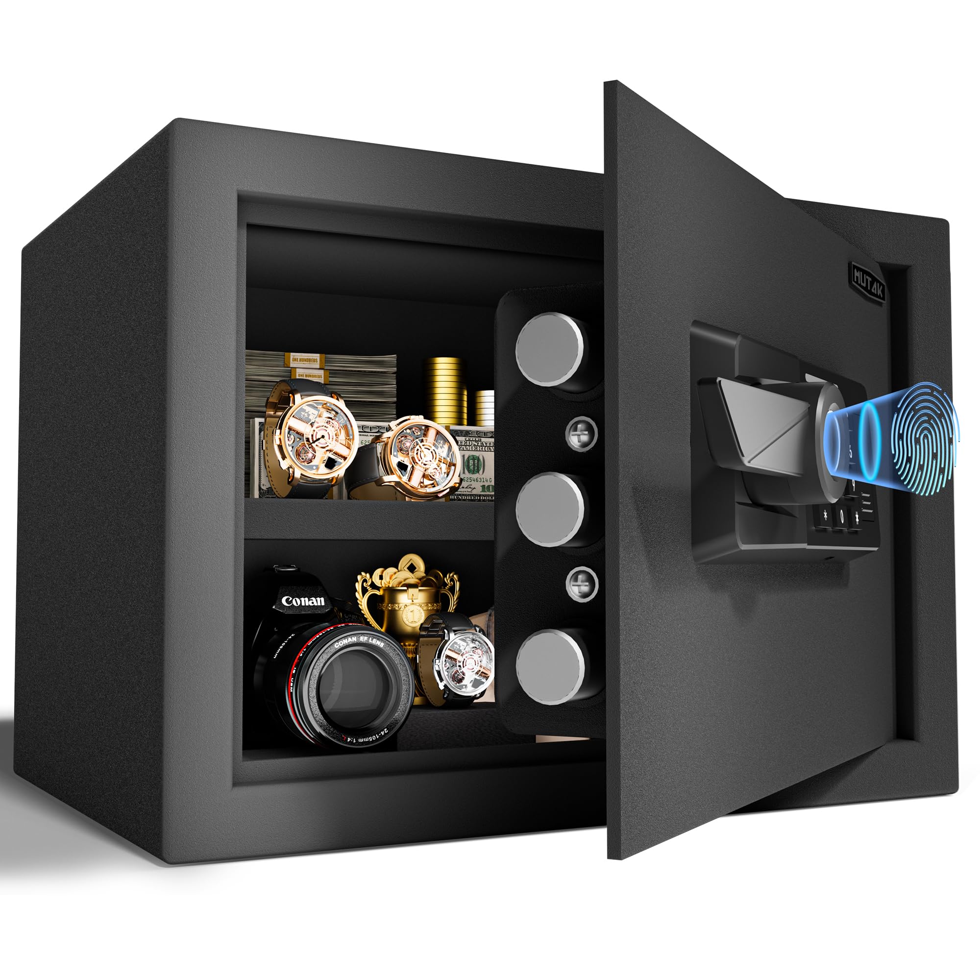 Smart Home Safe 1.0 Cub - Cassetta di sicurezza biometrica ad accesso rapido con maniglia di riconoscimento delle impronte digitali, chiavi, tastiera digitale e porta di tipo C, dotata di borsa