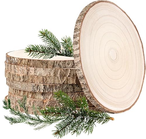 Rebanadas de madera sin terminar, 8 piezas redondas de madera de 8 a 9 pulgadas, rebanadas de madera para centros de mesa, mesas, rebanadas de