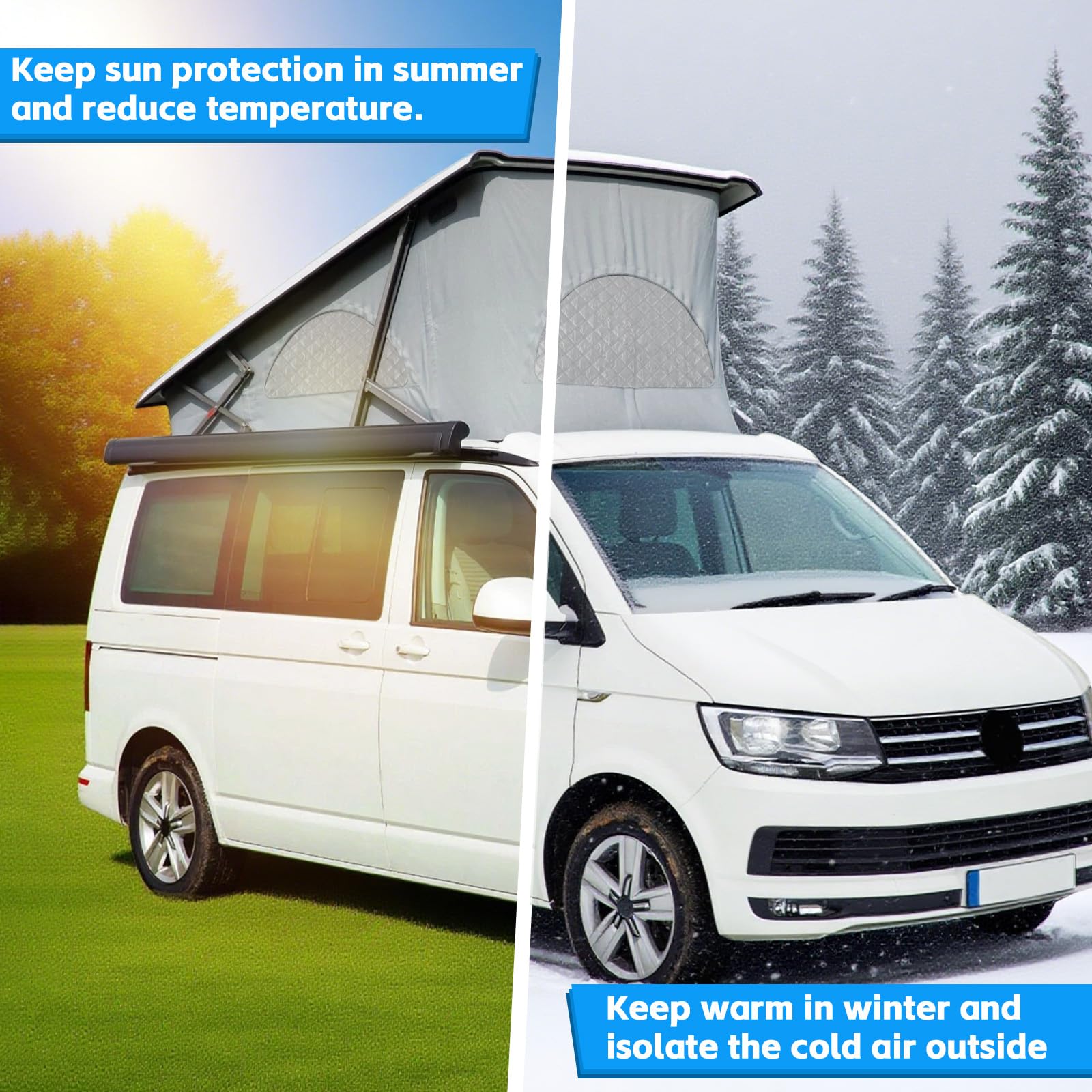 Interne Isolierung Pop Top Dachabdeckung Ersatz für VW T5 T6, Faltbarer Sonnenschutz, Thermomatte Set mit Aufbewahrungstasche