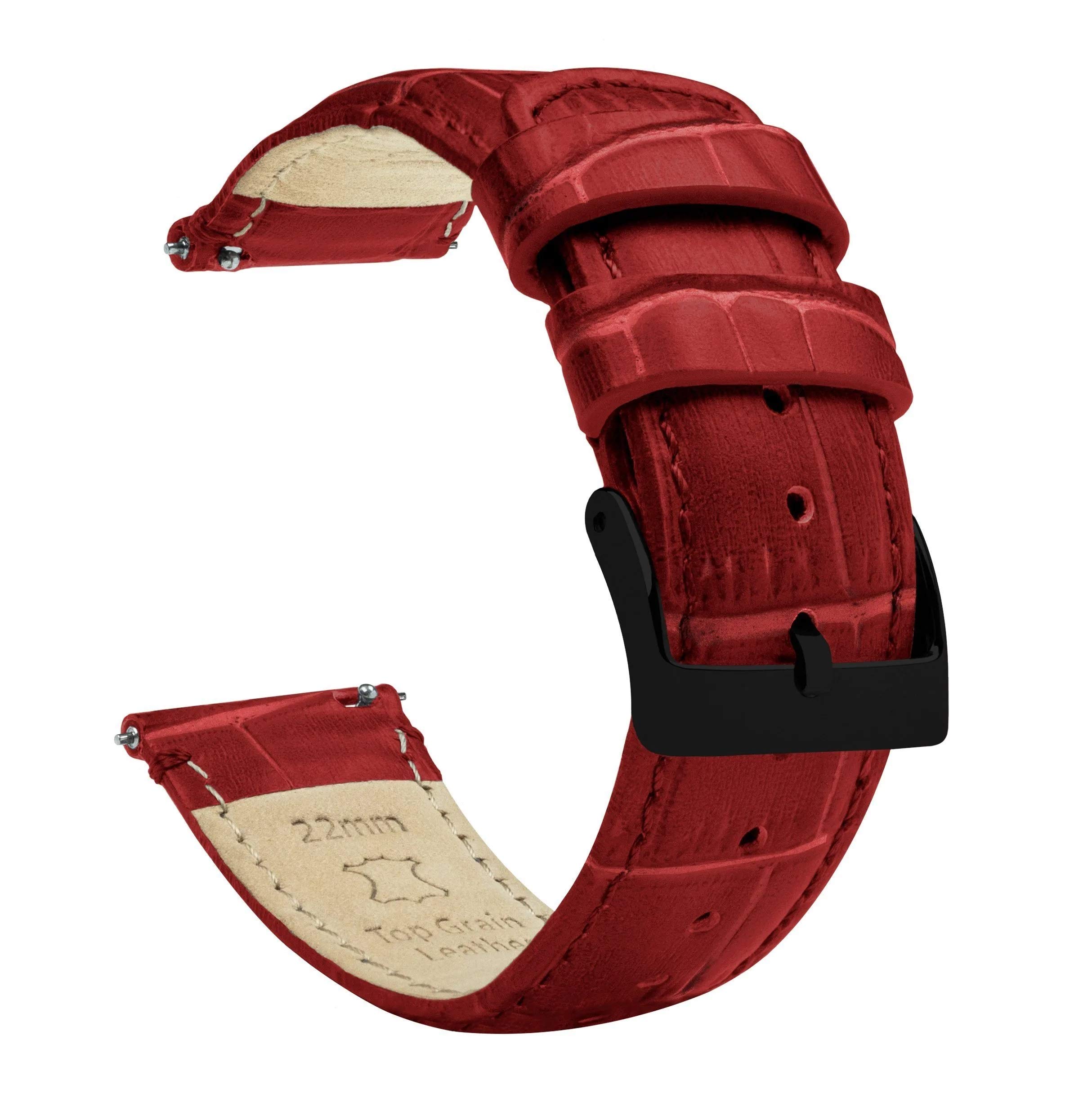 16mm Crimson Red - BARTON Alligator Grain - Black Buckle Quick Release Leather Watch Bands