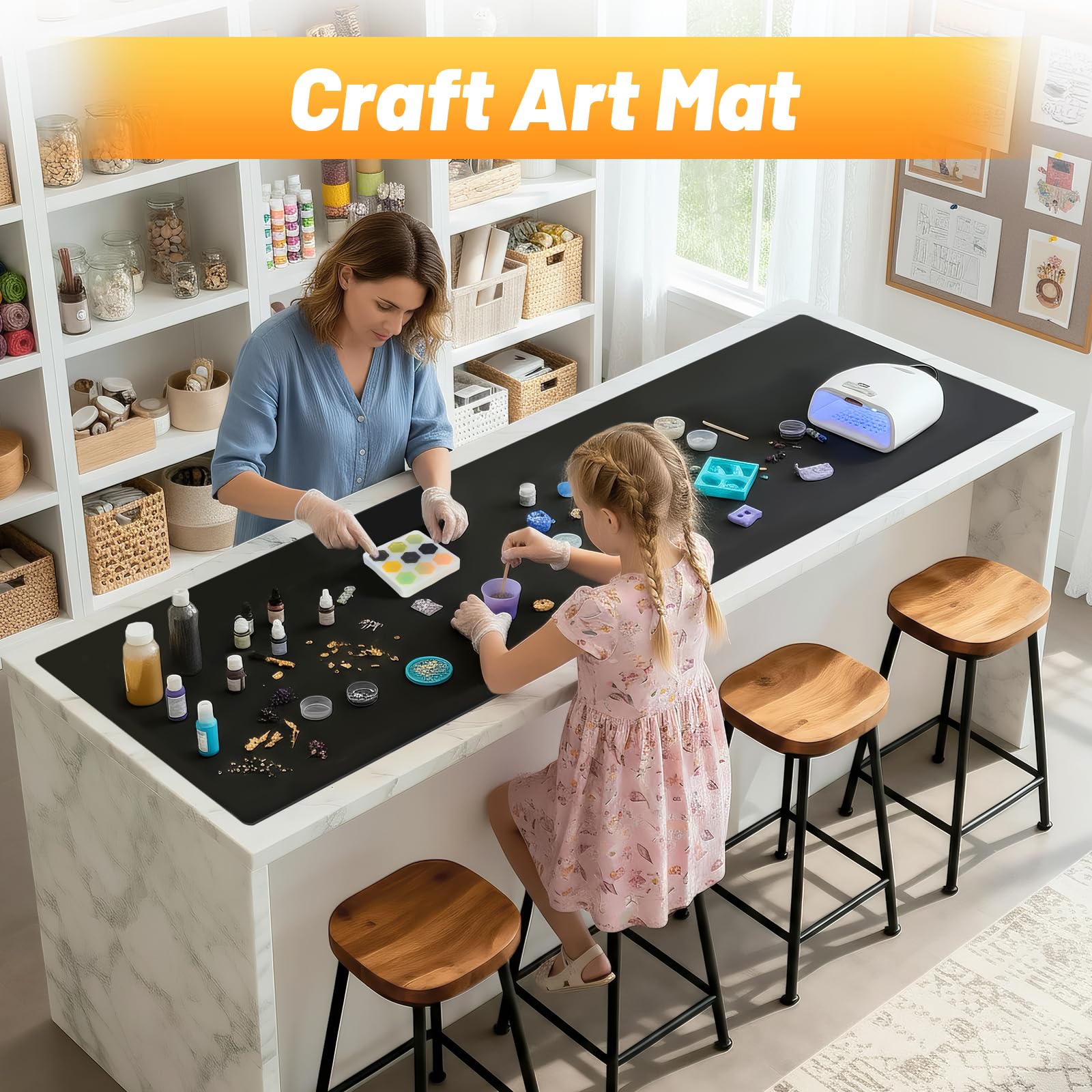 Silikonmatte Extra Groß, 200x60x0.13cm Silikonmatte Schwarz, Malunterlage für Kinder, Rutschfeste und Abwaschbar, Bastelunterlage Kinder, Silikon Unterlage für Malen, DIY Handwerk