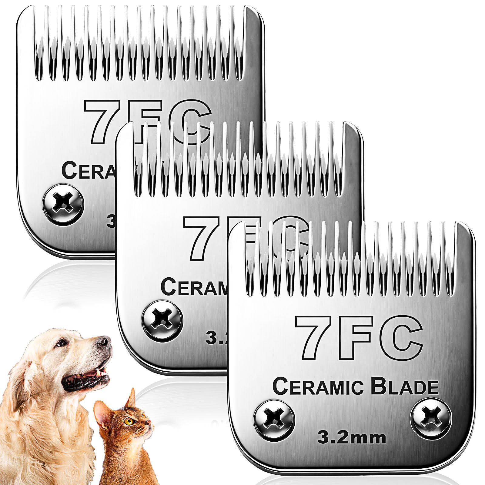 Professional Dog Grooming Replacement Blades Compatible with Andis, Oster and Wahl Clippers (7FC/Silver)