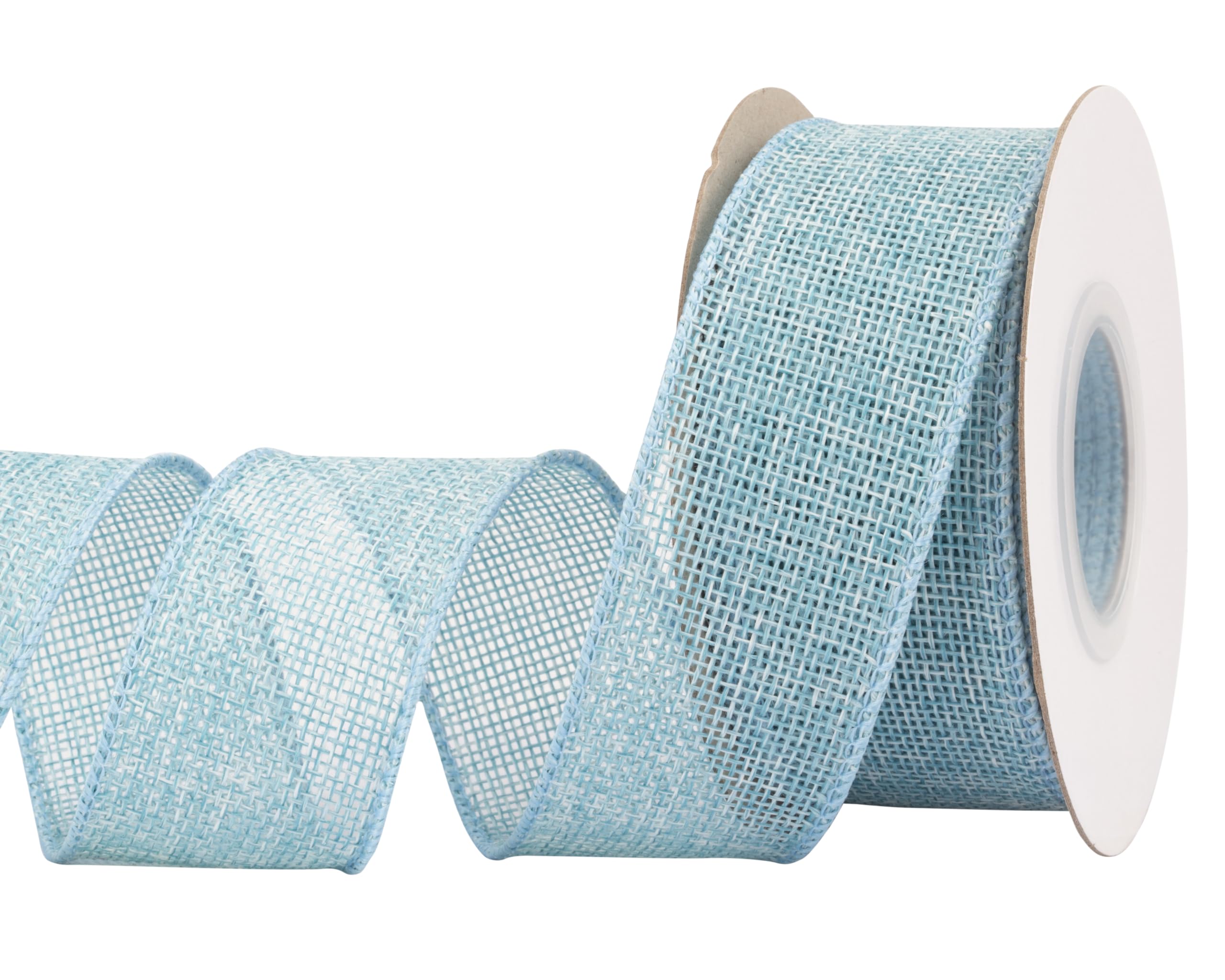 Joycrosso Burlap Wired Edge Ribbon 38mm x 9 Meters, Island Blue, Ideal for Crafting, Gift Wrapping, Wreath, Christmas Tree, and Rustic Wedding Decorations