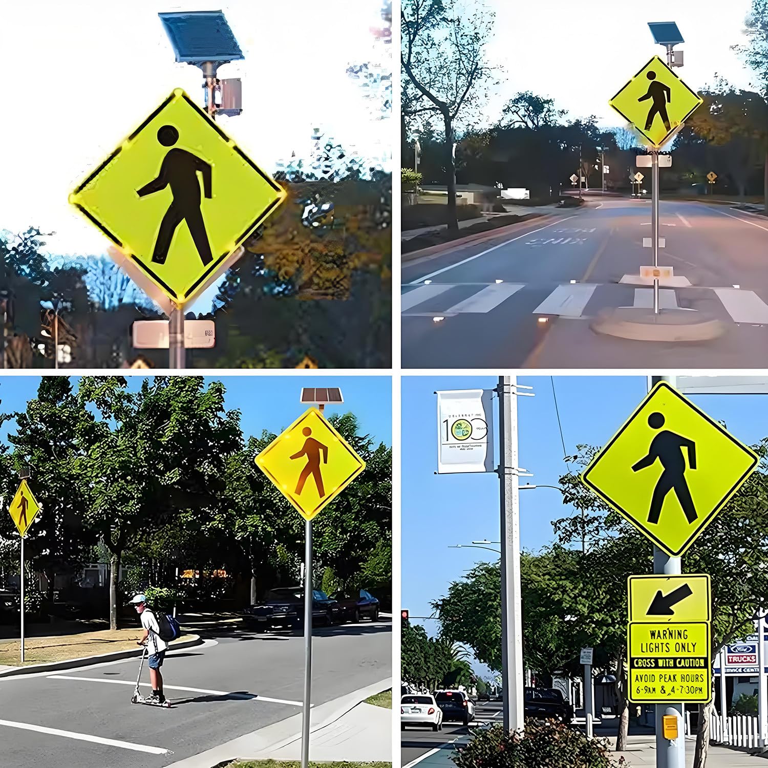 Señal de cruce de peatones LED con energía solar, señal de advertencia de tráfico, marco inoxidable para seguridad vial