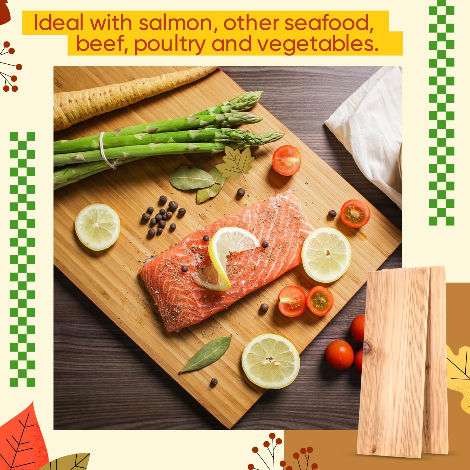 Landical 3 Tavole XL in Legno di Cedro per Grigliare Filetto Completo di Salmone, Carne, Pesce e Verdure per Aggiungere Fumo e Sapore Extra ammollo Velocemente e Facile da Usare Tavole di Cedro per
