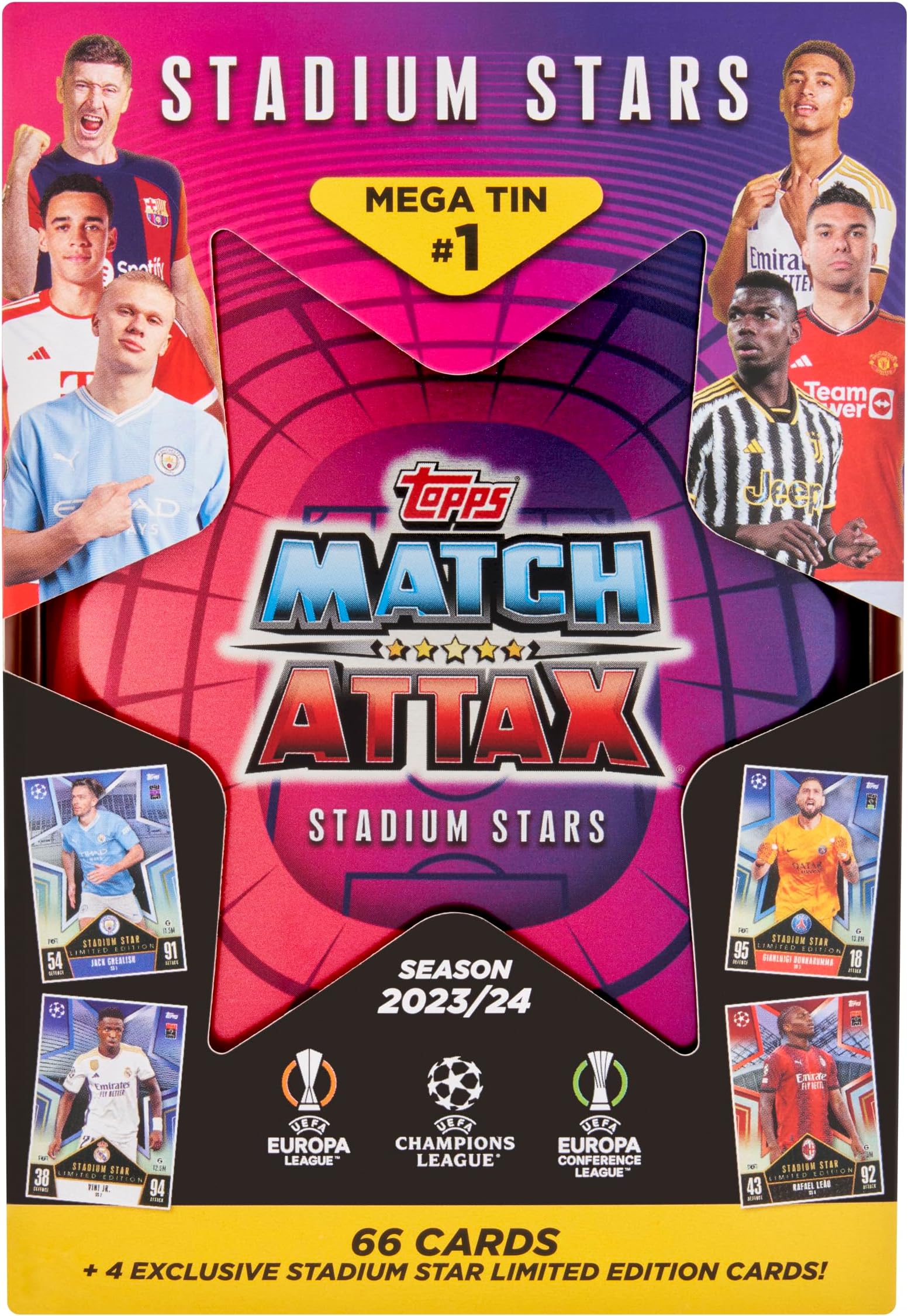 Topps Match Attax 23/24 - Mega Tin 1 - Contains 66 Match Attax Cards Plus 4 Exclusive Stadium Stars Limited Edition Cards