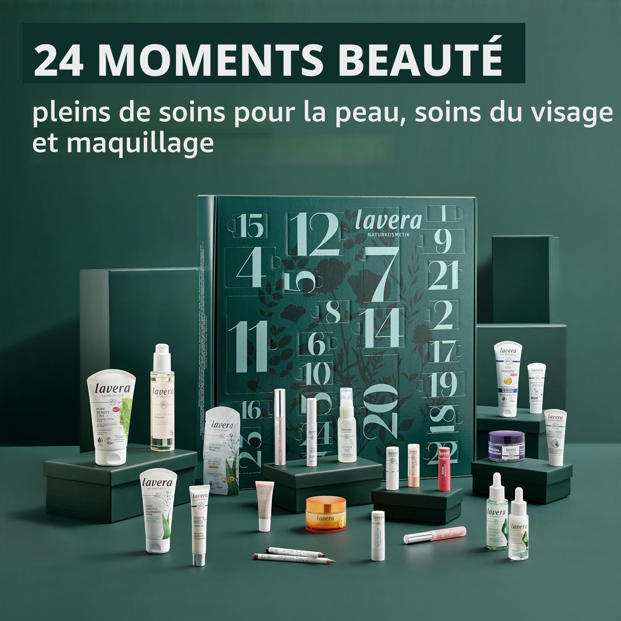 lavera Calendrier de l'Avent 2025 – Calendrier de l'Avent beauté pour femme avec cosmétiques naturels – 24 surprises soins de la peau, soins du visage et maquillage d'une valeur de 170 € – Calendrier