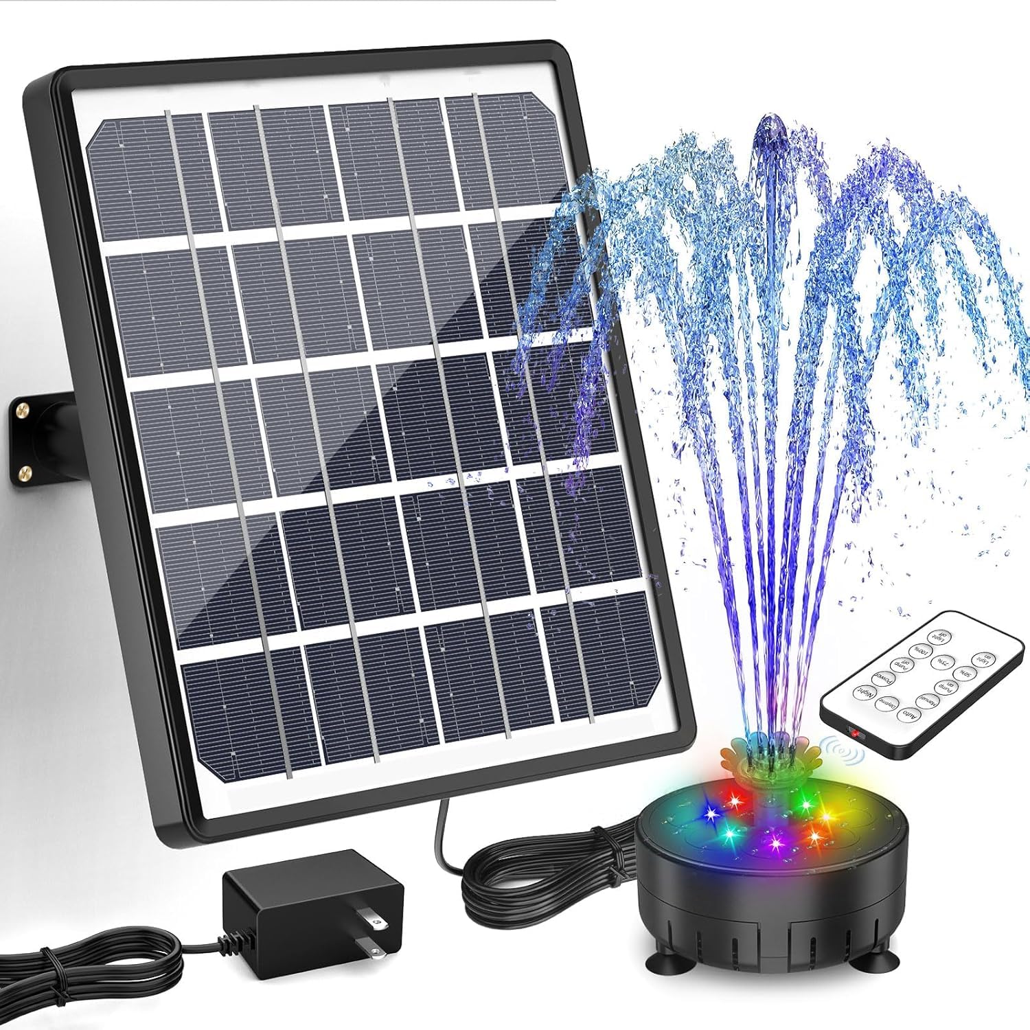 8W Fontana Solare LED, Pompa Solare per Esterni, con Batteria eTasse | Pompa Dell'acqua Solare fai da te con 21 Effetti ,telecomando,paliIdeale per Giardino&stagno, Colorata e Facile da Installare