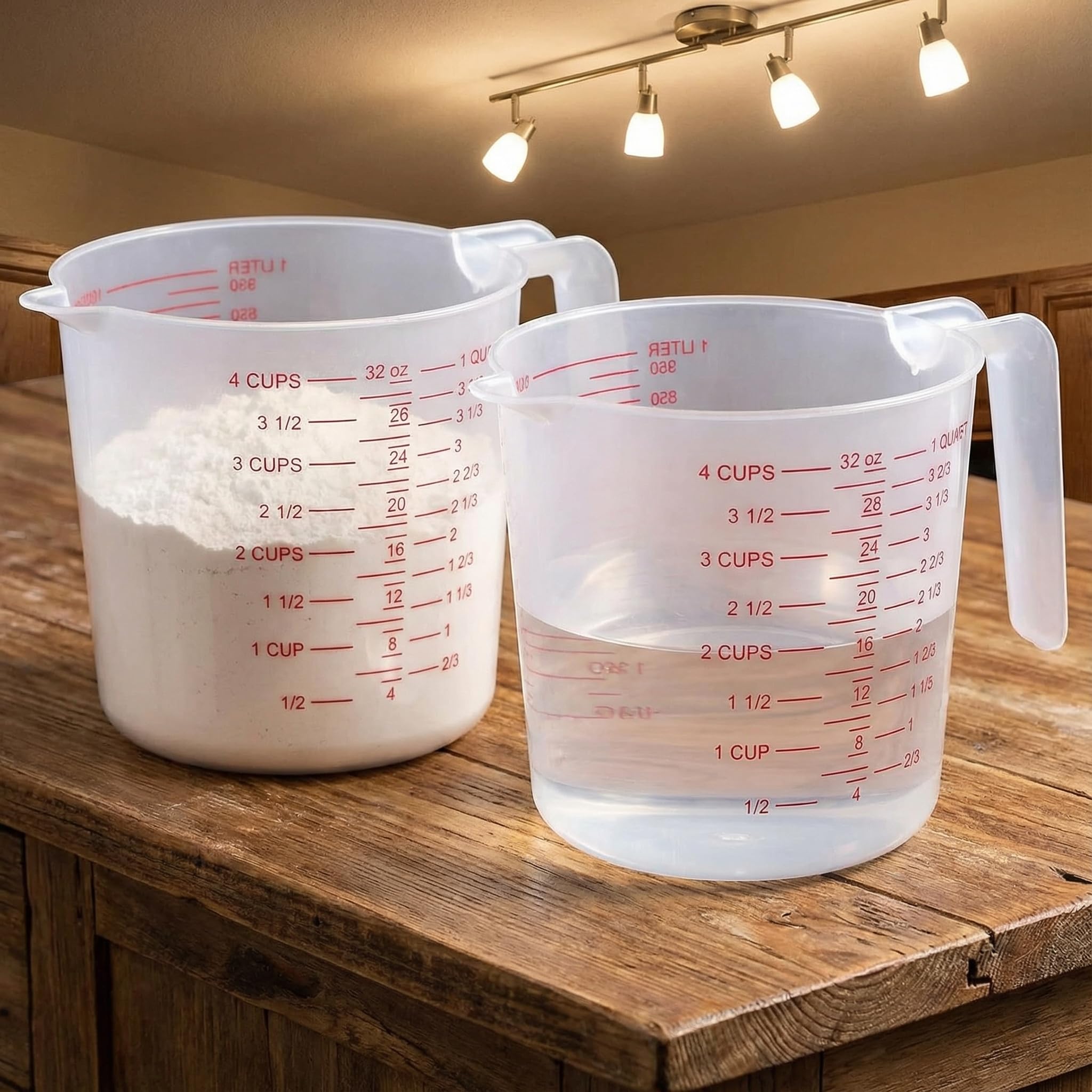 8 tazas medidoras de plástico con capacidad para 4 tazas, 32 onzas/1000 ml, tazas medidoras graduadas transparentes con boquilla y asas, marca de taza de onzas y ml para ingredientes de recetas,