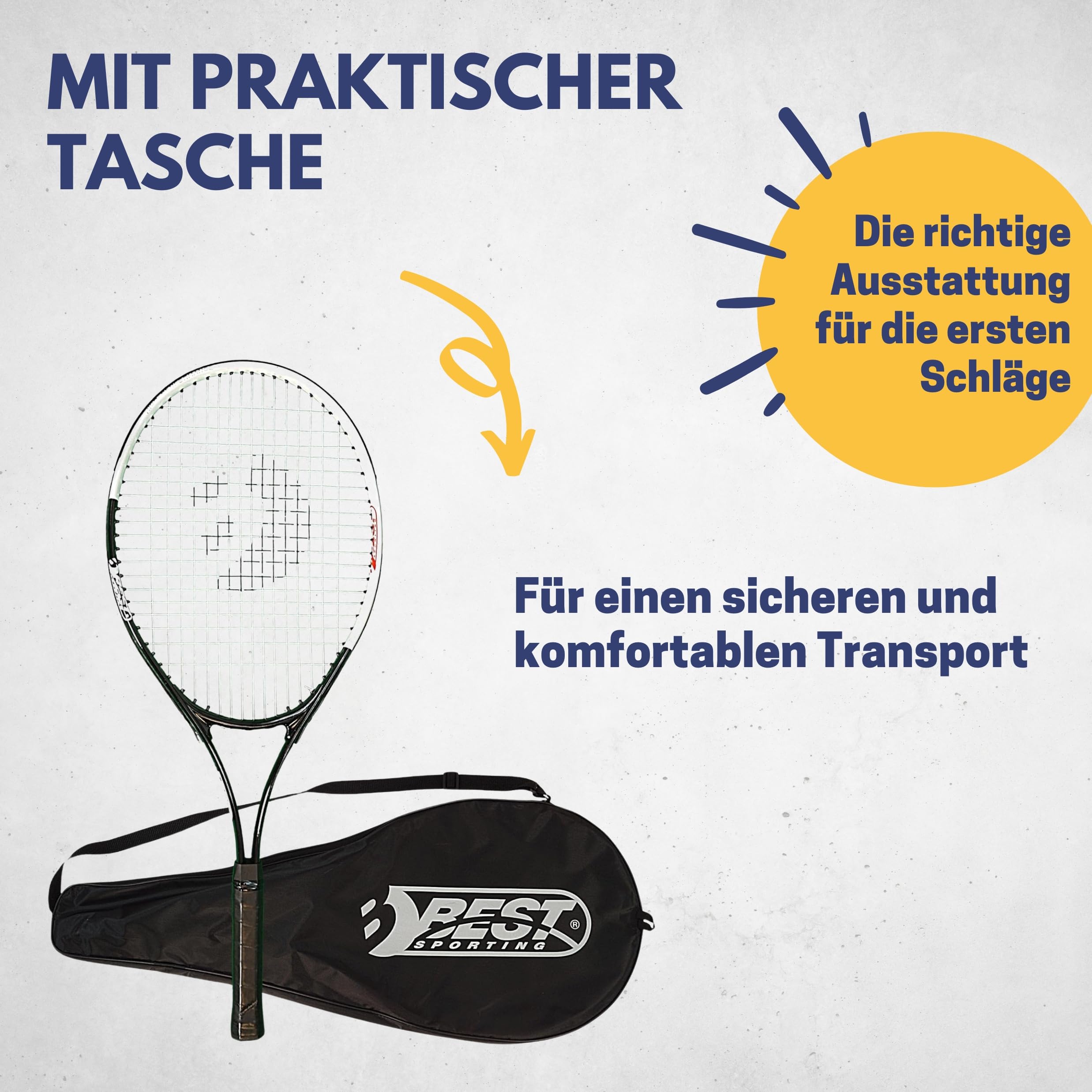 Best Sporting Tennis-Schläger für Einsteiger XT-Power 250g | Griffstärke L3 | Leichter Tennisschläger aus Aluminium | Ideal für Kinder, Jugendliche & Erwachsene | Inkl. Schützhülle