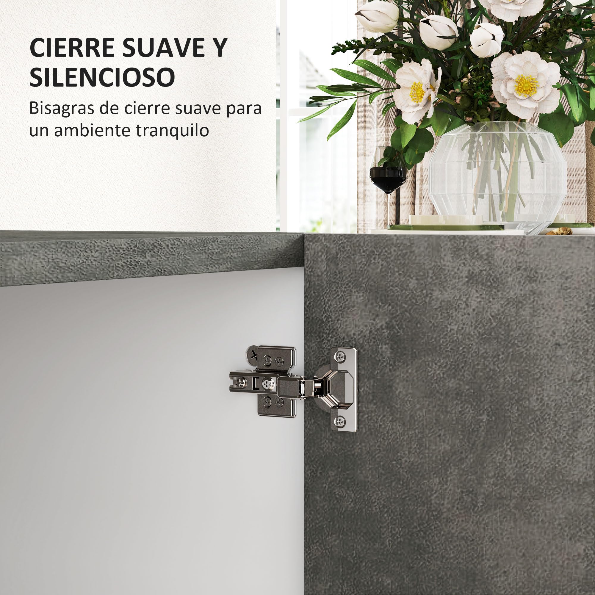 HOMCOM Aparador de 2 Puertas de Cierre Suave Aparador de Salón con Estante Mueble Auxiliar para Cocina Dormitorio Entrada 80x37x80 cm Gris Cemento y Blanco Brillo