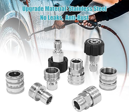 Miniatura 7 de Tool Daily Juego de adaptadores para lavadora a presión, kit de conexión rápida de acero inoxidable, M22 de 0.551 in a 38 pulgadas, kit de