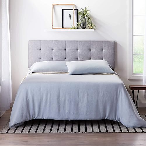 LUCID - Cabecero tapizado de altura media con plataforma tapizada con clavos decorativos, tamaños King y California King, color carbón