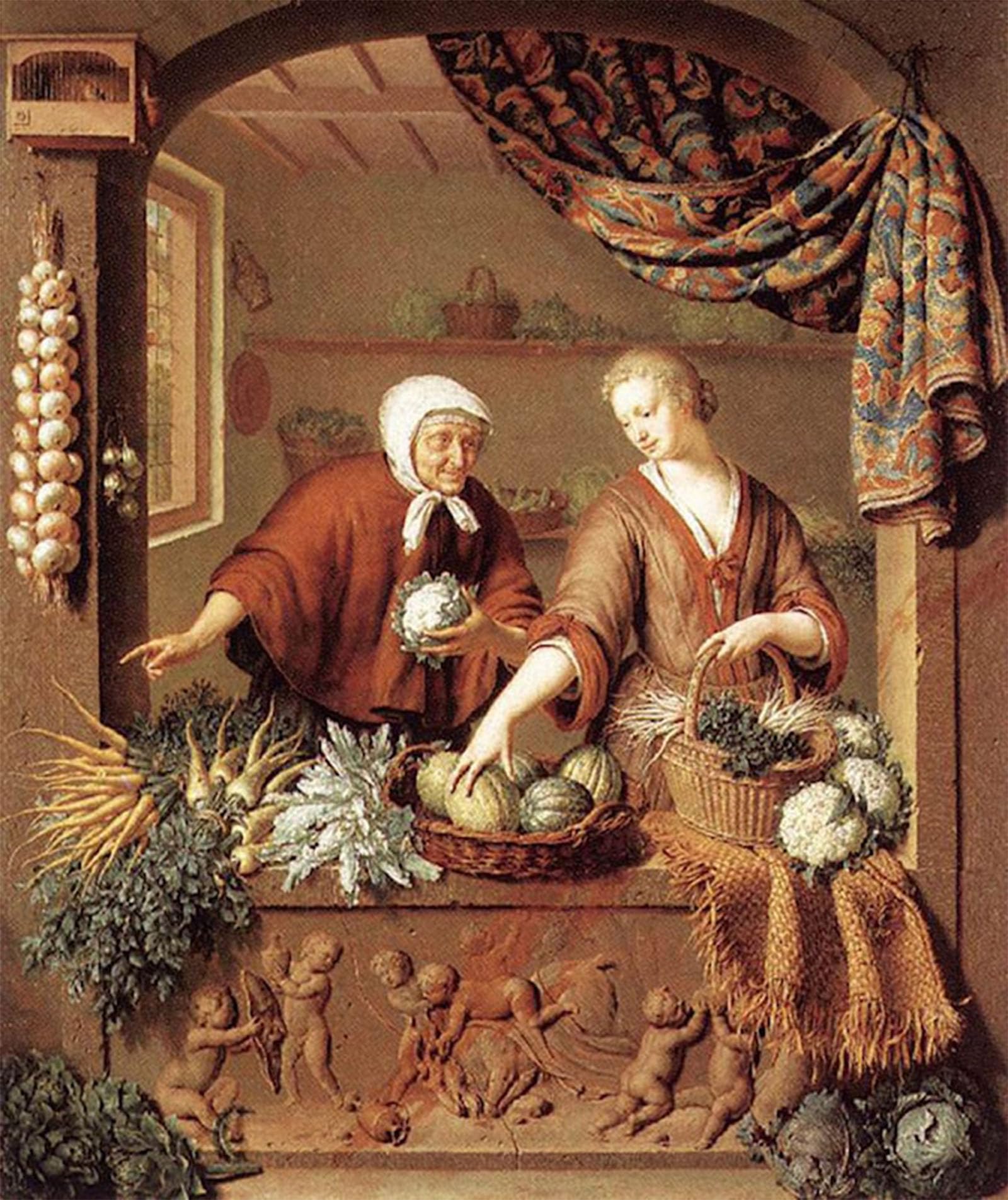 SERENDIPITP Retro Picture Poster Wall Art Pictures Painting the Greengrocer by Willem Van Mieris Wall Art Canvas Print for Wall Decor 60x90cm