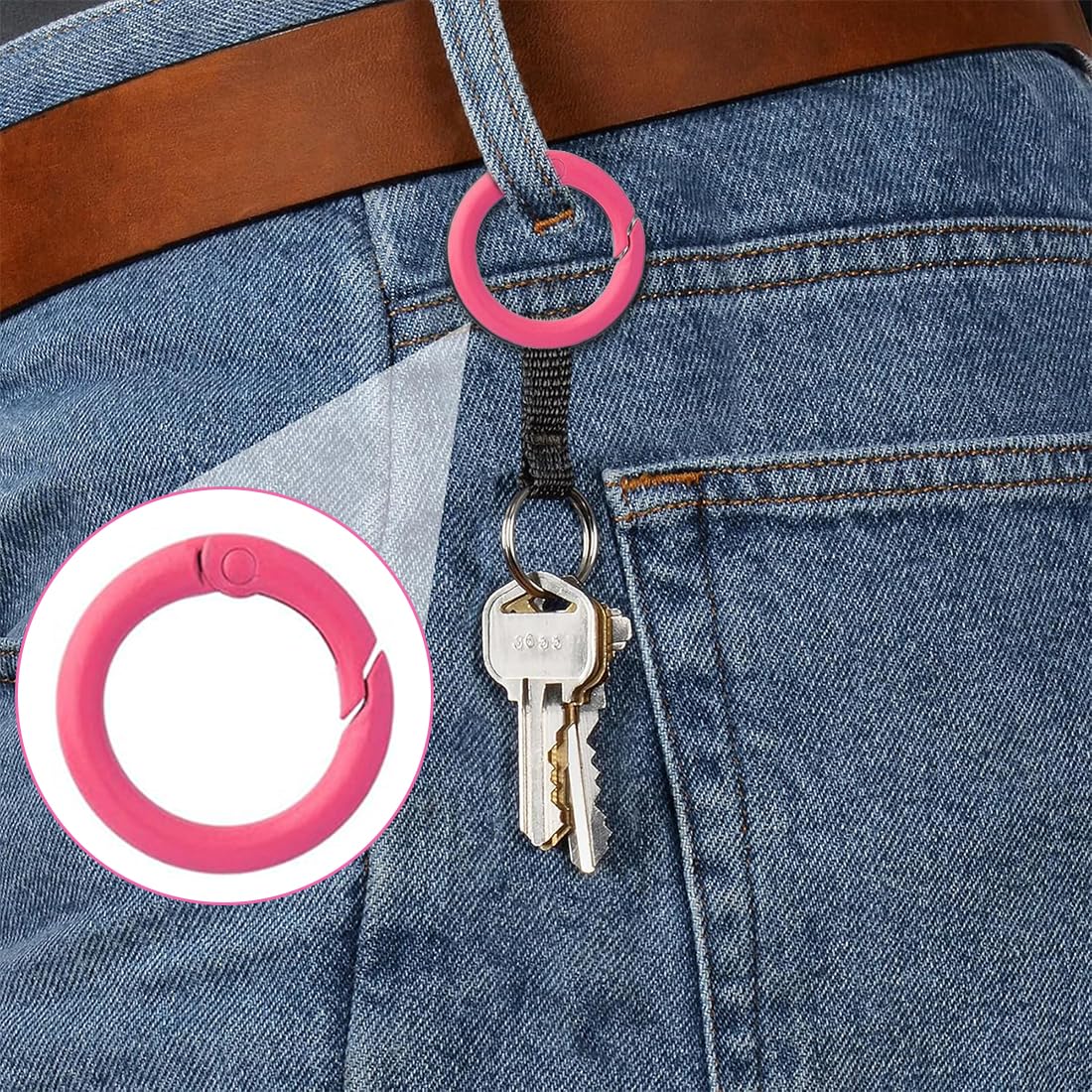 JEYORZY 18 Moschettoni per Borse, Anelli per Borse, moschettone Rotondo, Anelli per Portachiavi, Scatto Molla Rotonda, Moschettoni Rotondi, Anelli a Molla, gancio Fibbia Portachiavi, Rosso rosa chiaro