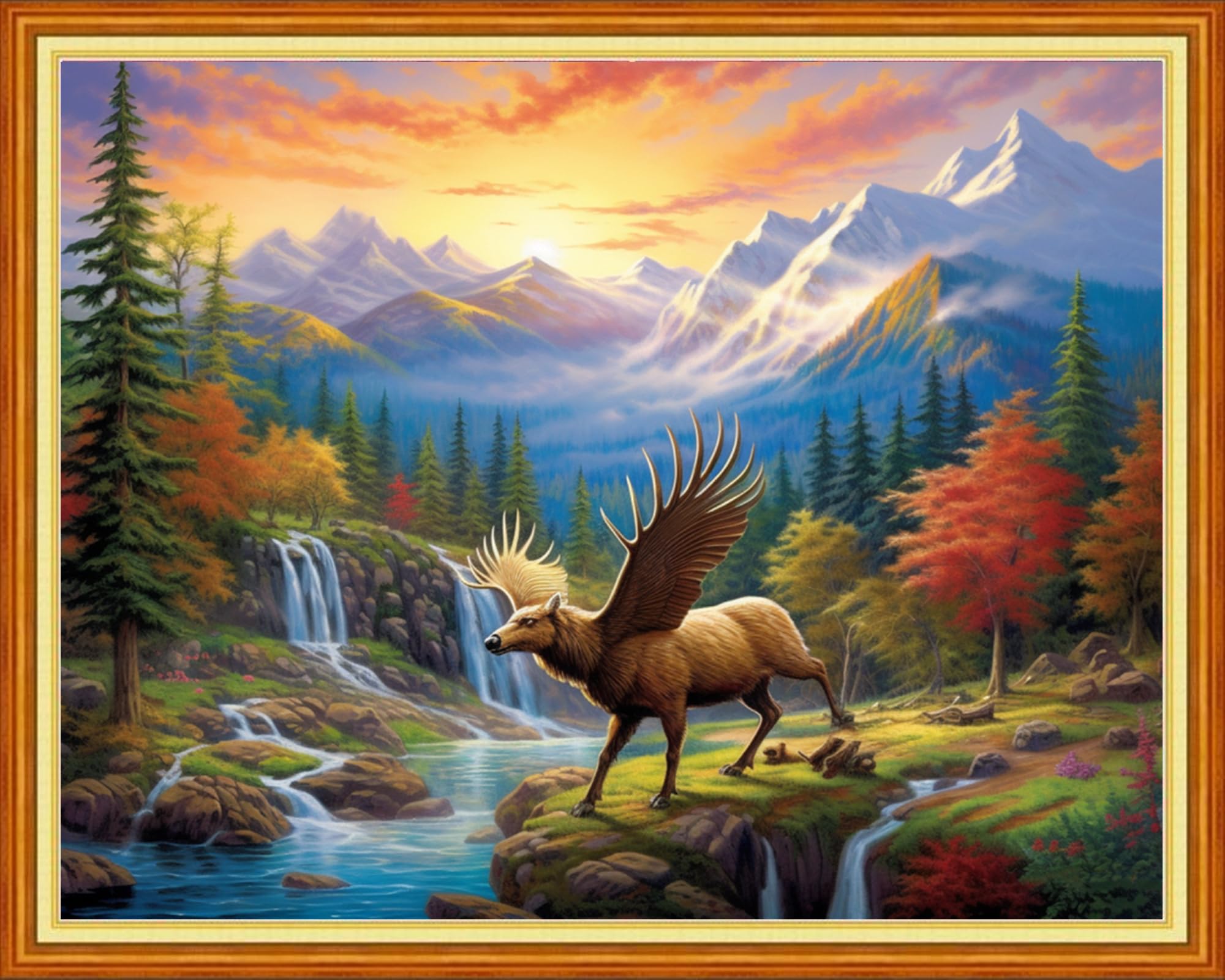 DMCVIVR Stamped Cross Stitch Kits for Beginners Adults Needlepoint Kits for Beginners Embroidery Kits for Adults Crossstitch Kit for Beginners 11CT-Elk Scenery 16x20 inchs