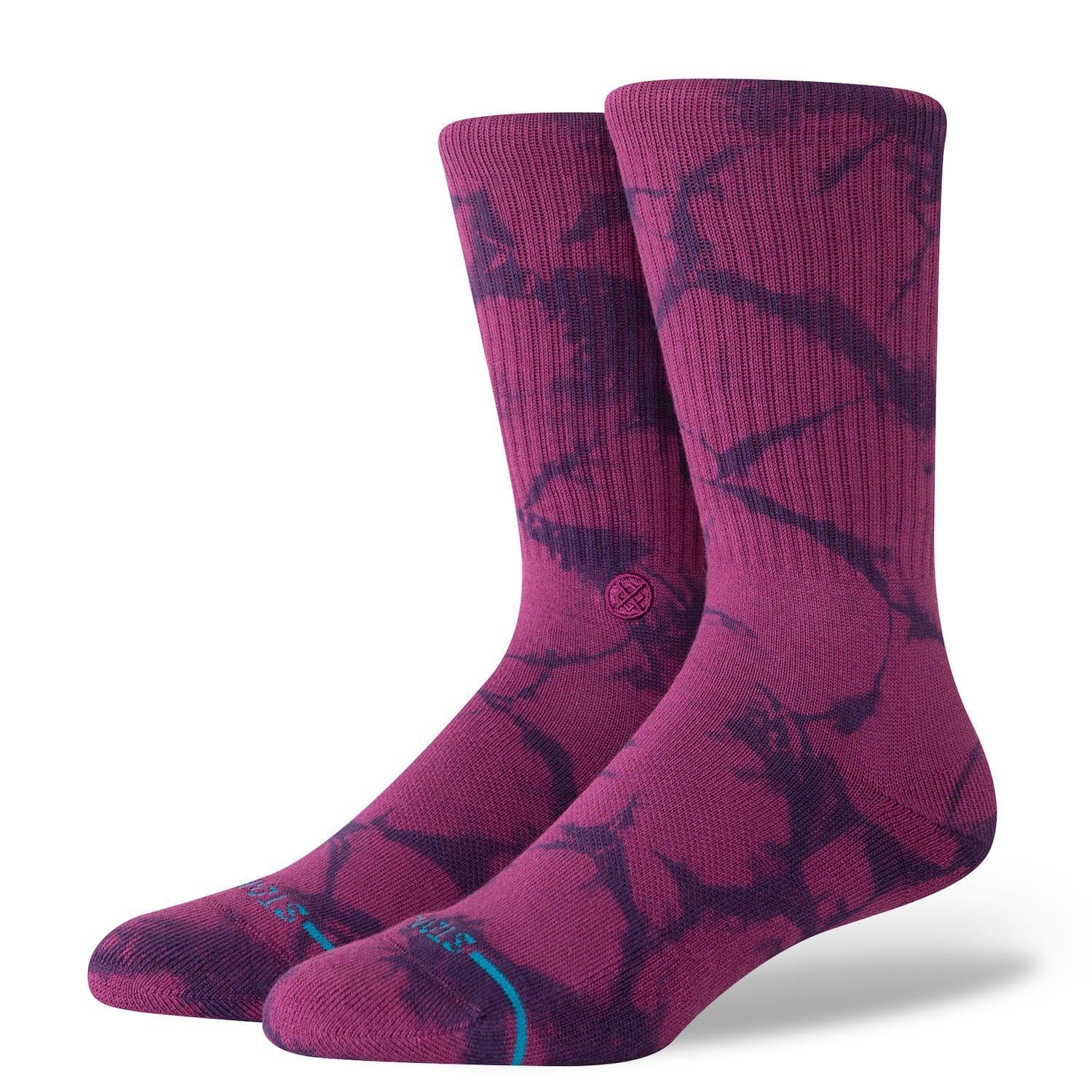 StanceIcon Dye Crew Socks Purple Navy Tie Dye Patterned Calf