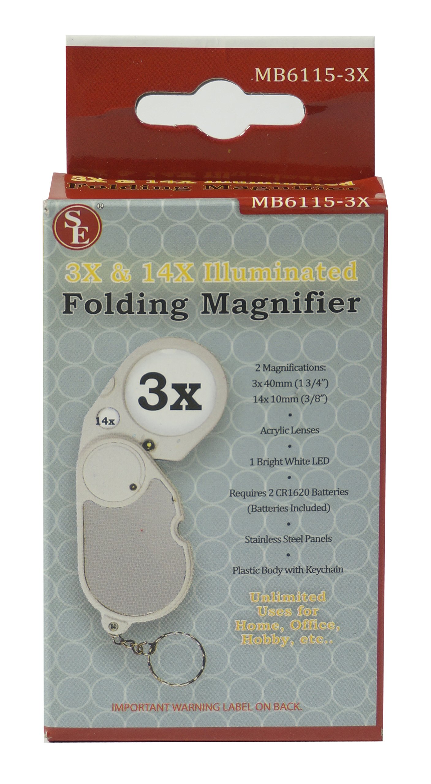 SE Dual 3x and 14x Illuminated Folding Magnifier - MB6115-3X - Image 2