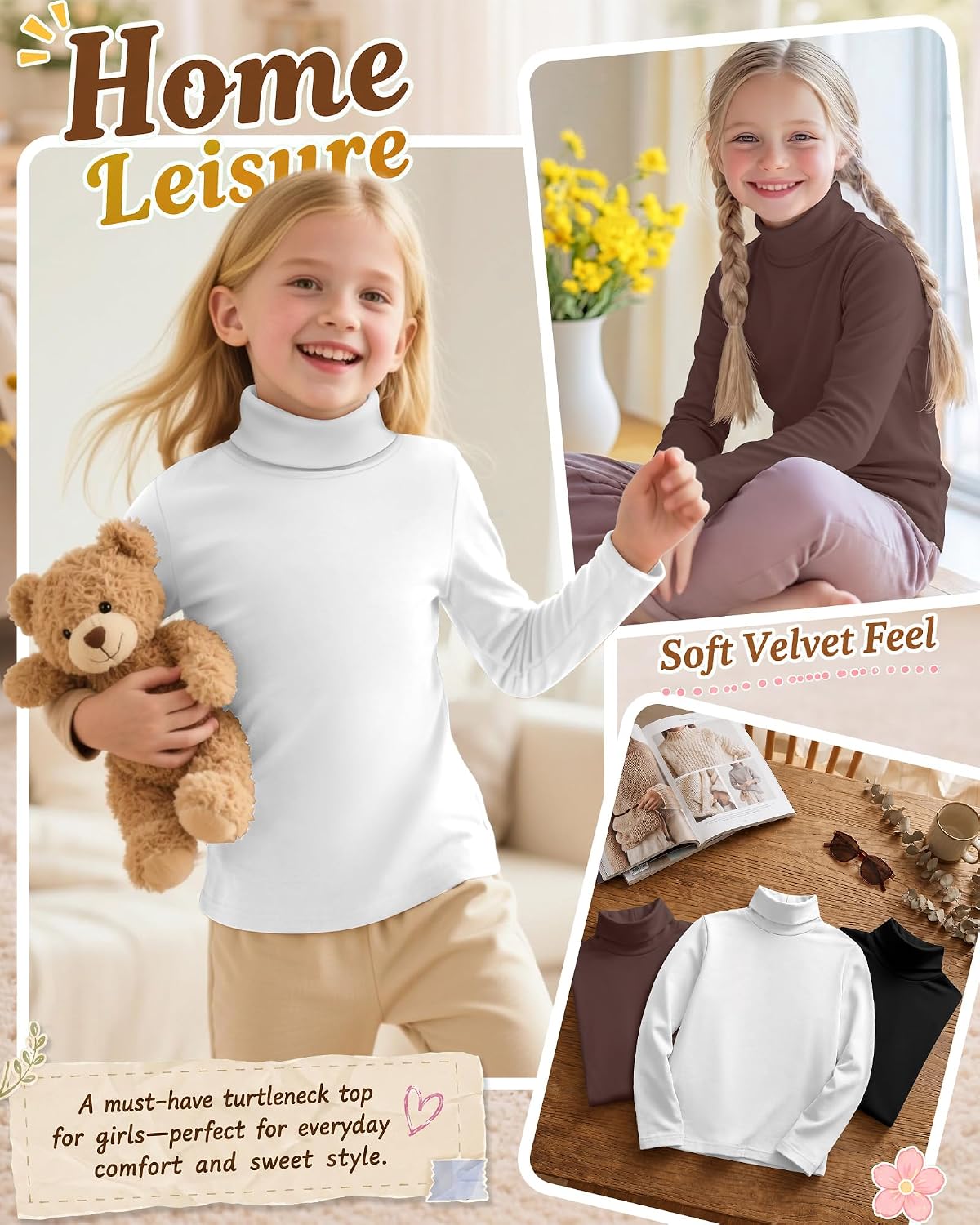 3 Pack Girls Turtleneck Shirts image 3