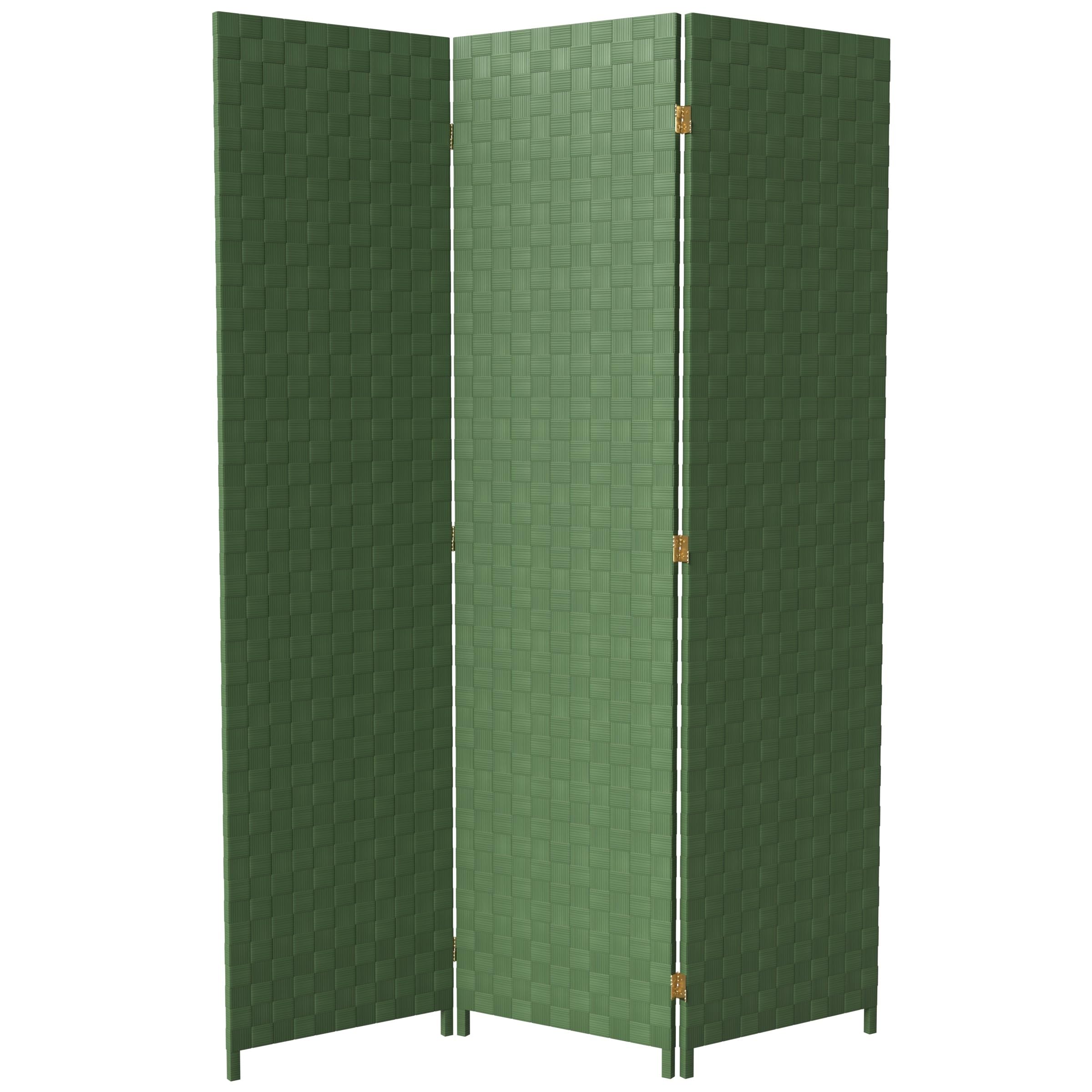 Red Lantern 6 ft. Tall Woven Fiber Outdoor All Weather Room Divider - 3 Panel - Green