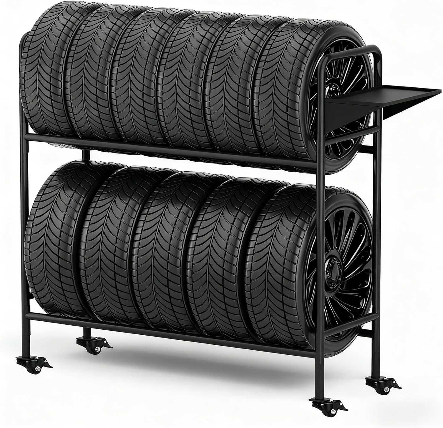Heavy-Duty Tire Rack with Wheels, Garage Tire Storage Organizer, Adjustable Metal Straps & 4 Locking Casters, Holds Up to 660 lbs, for Car Tires Storage Organization