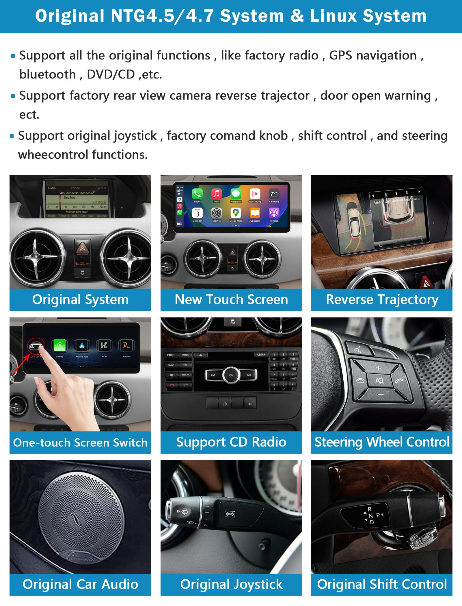 Autoradio con schermo touch da 12,3 pollici, con Carplay wireless e Android Car per Mercedes Benz GLK Classe X204 2013-2015 NTG4.5/4.7, supporto Mirrorlink, telecamera, navigazione
