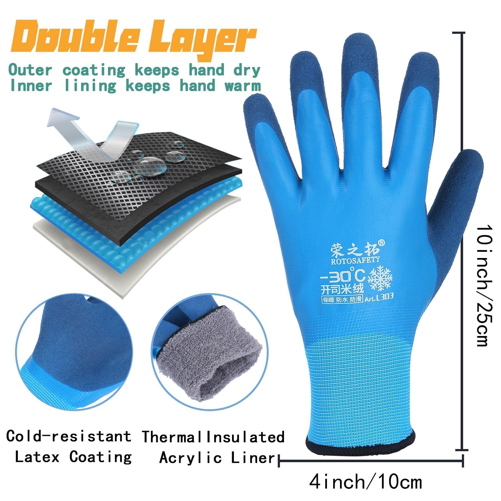 Guantes de trabajo de invierno impermeables para hombre y mujer (6 pares de guantes de trabajo calientes y congeladores para hombre y clima frío (azul, 6)