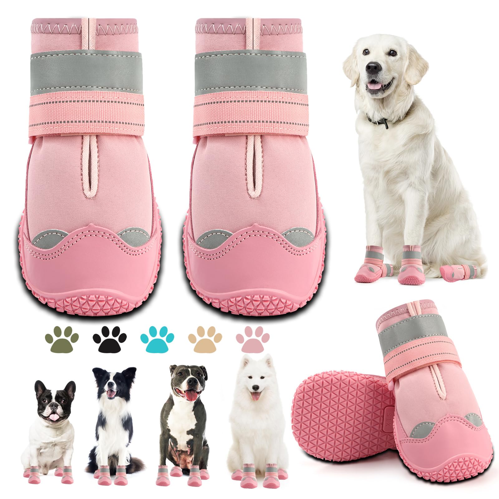 Chaussures pour Chiens de Grande Taille, Bottes et Protections de Pattes pour sols en Bois Dur, Bottes d'extérieur pour Chien pour Trottoir Chaud, Hiver, Neige, randonnée – Chaussures imperméables