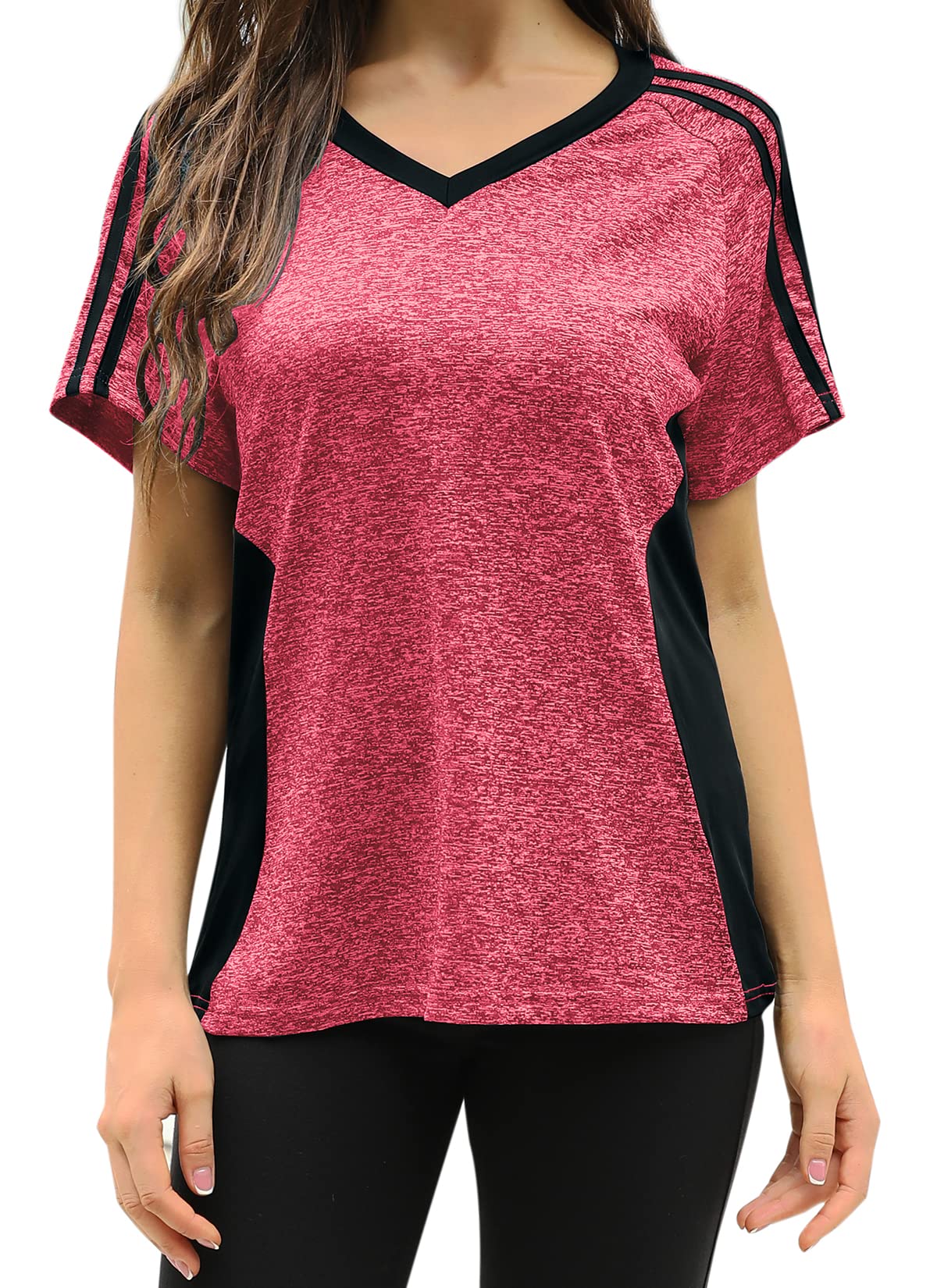 HOCOSIT Women's Workout Shirts Fast Dry Active Wear Yoga Top Sweat Wcking Clothes Pink