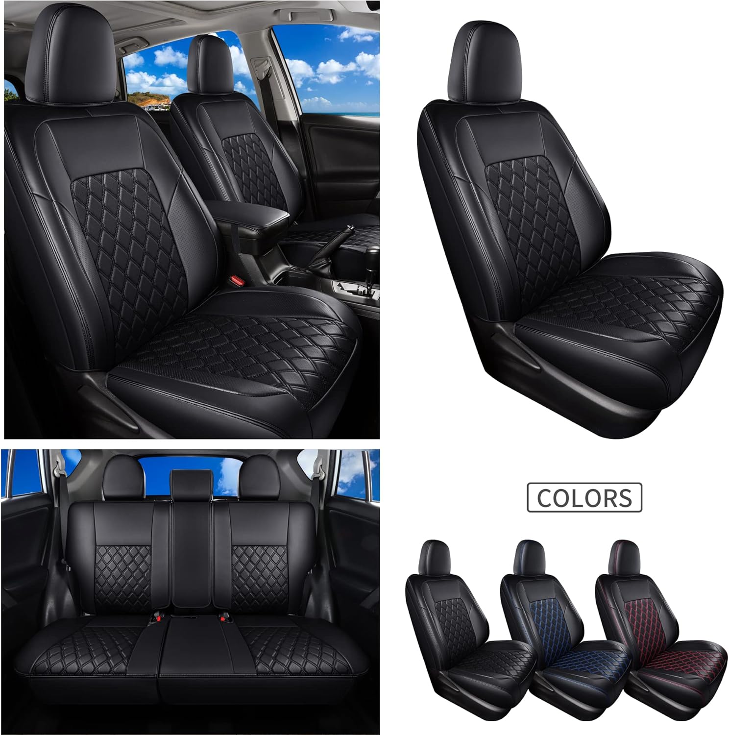 Huidasource Car Seat Covers Fit for Toyota RAV4, Full Coverage Waterproof Leather Seat Cushion Covers Full Set Fit for 2013-2018 Toyota Rav4 XLE LE XLE Premium Limited (Not for Hybrid, Black)