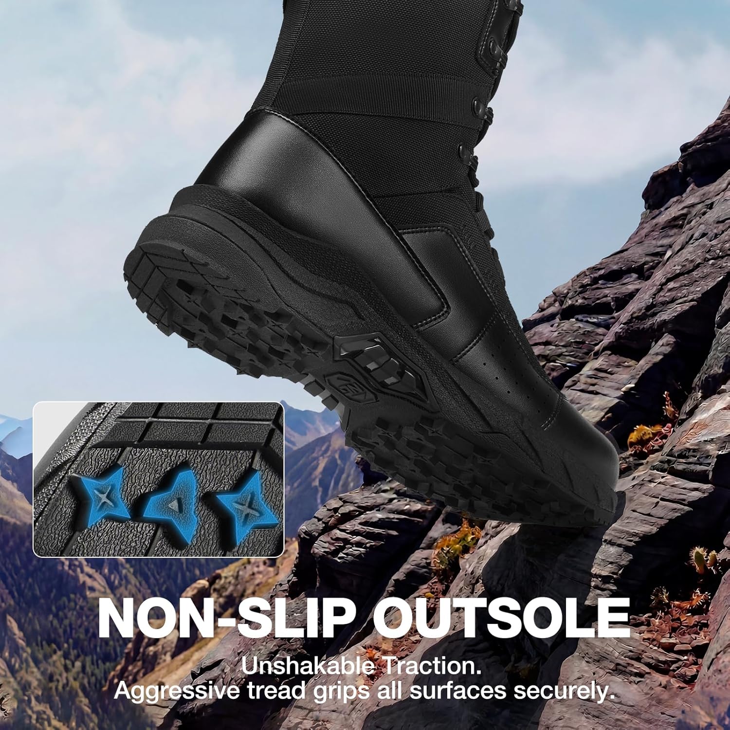 NINGO Men's Military Tactical Work Boots, Lightweight Comfortable Water-Resistant Combat Boots for All Day, Non Slip Hiking Shoes for Motorcycle, Army, Jungle, Outdoor, Sport