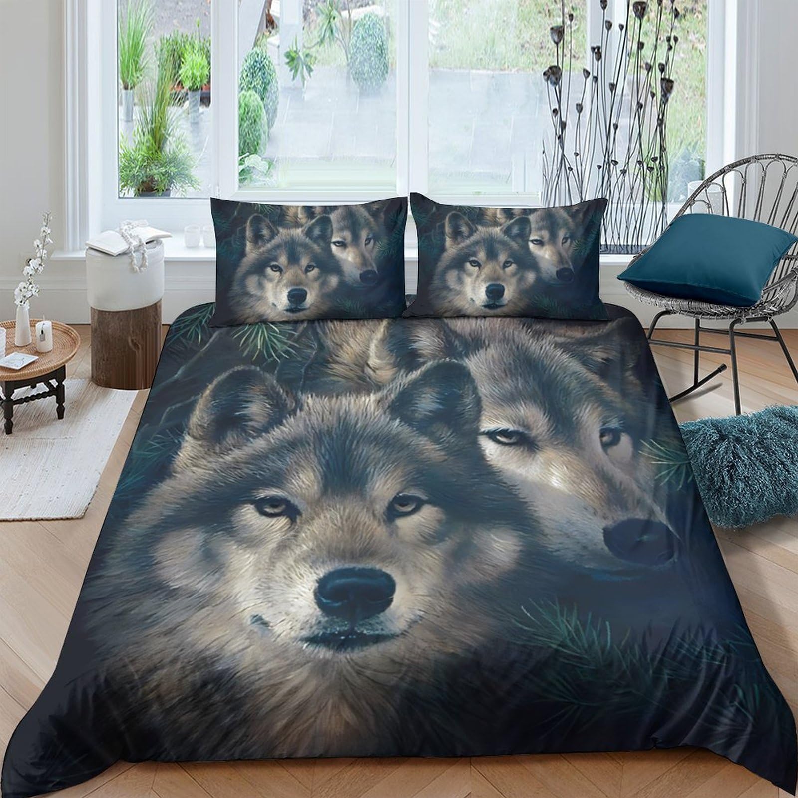 Ctjqhvkz Style-3 3D Printed Wolf Forest Fitted Sheet Microfiber Soft Non-Slip Bed Cover For Bedroom Guest Room Decor Easy Care Single（135X200cm）