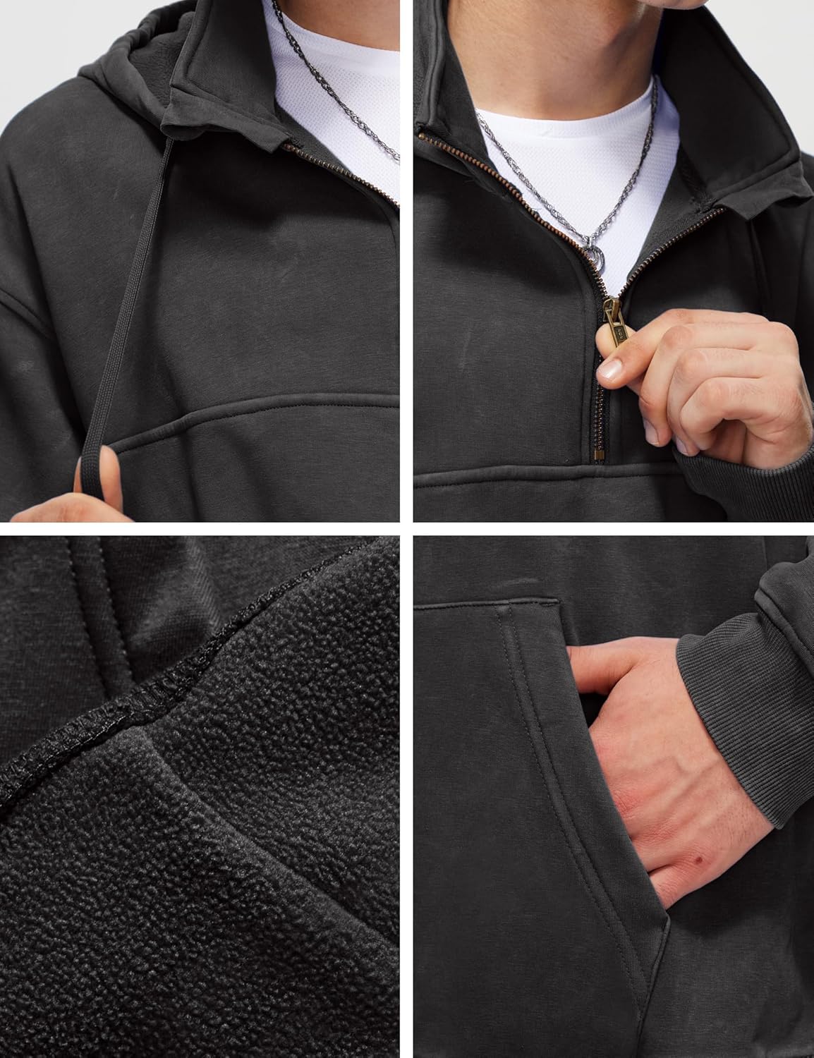 Iwing Mens Oversized Quarter Zip Hoodie Sweatshirt Half Zipper Heavyweight Fleece Hoodies Acid Wash Sweatshirts Women - Image 6