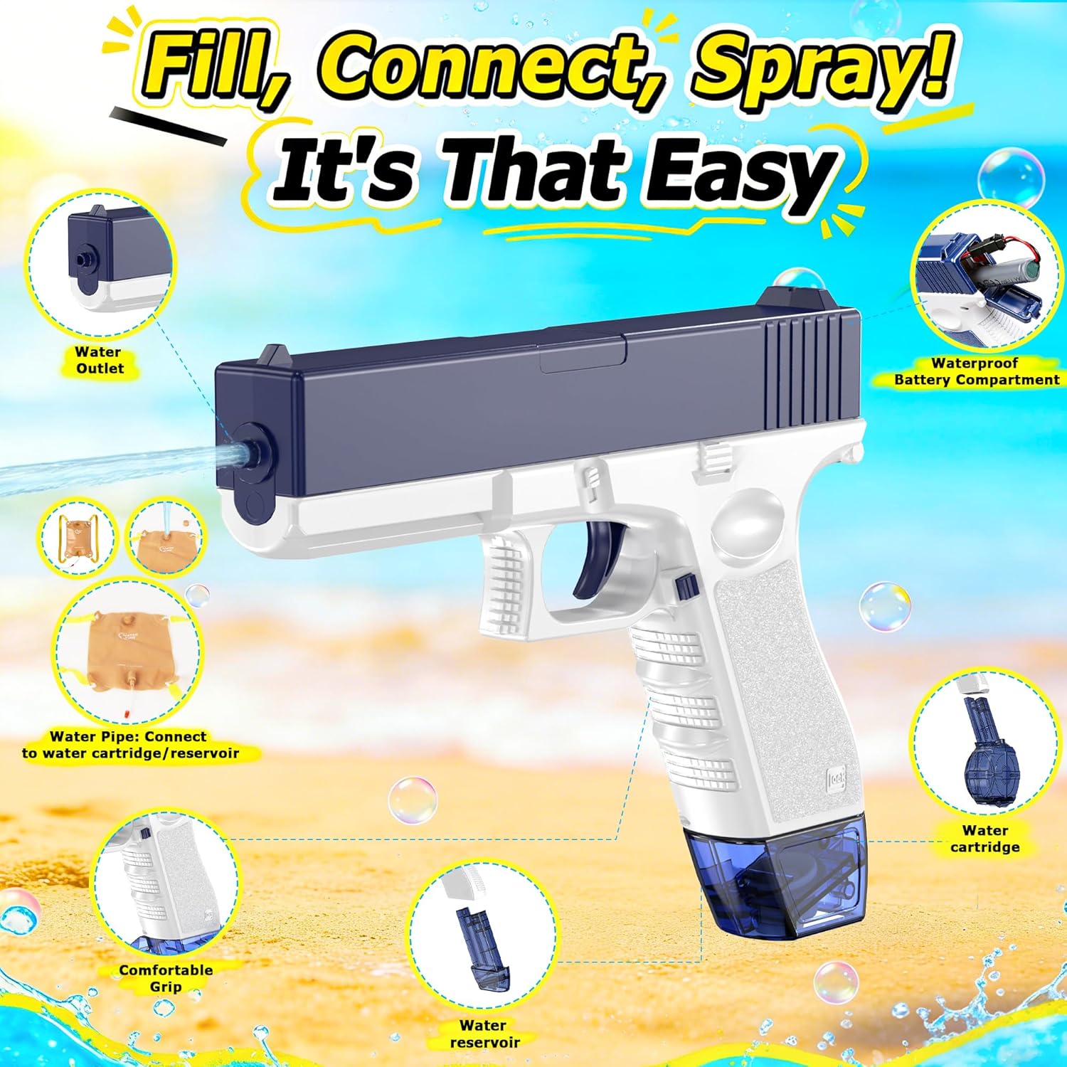 Electric Water Gun Set with Backpack, Automatic Powered Water Blaster Toys for Kids Outdoor Pool Beach Summer Play, Includes 2 Guns Drums Magazines (Blue & Pink)