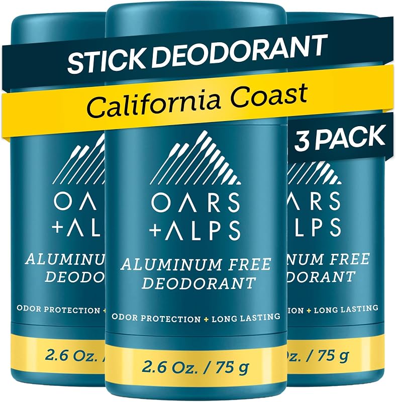 Aluminum Free Men's Deodorant, Clear + No Residue, 3pk, 2.6oz | Anti-Chafing Smooth Glide, Long Lasting Odor Protection, Dermatologist Tested, No Stain, California Coast