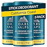 Oars + Alps Deodorant for Men & Women, Aluminum Free Deodorant for Men, Dermatologist Tested, Clean Ingredients, Vegan, Long Lasting, Odor Protection, California Coast, 3pk, 2.6oz