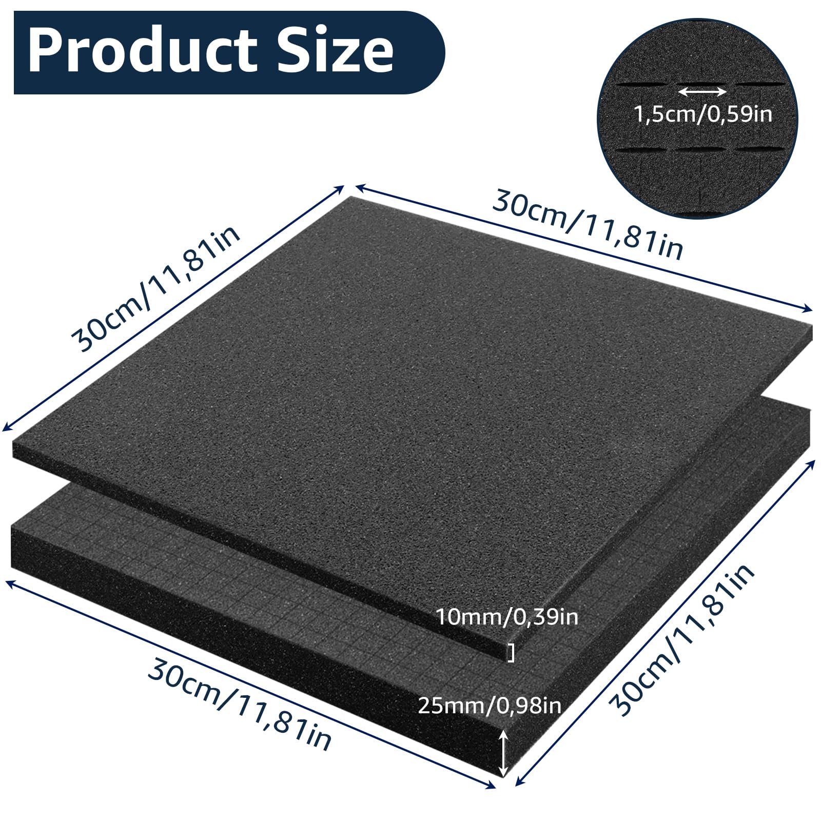Espuma de rejilla 8 piezas 300x300x10mm 8 piezas 300x300x25mm inserto para maletín protector tableta
