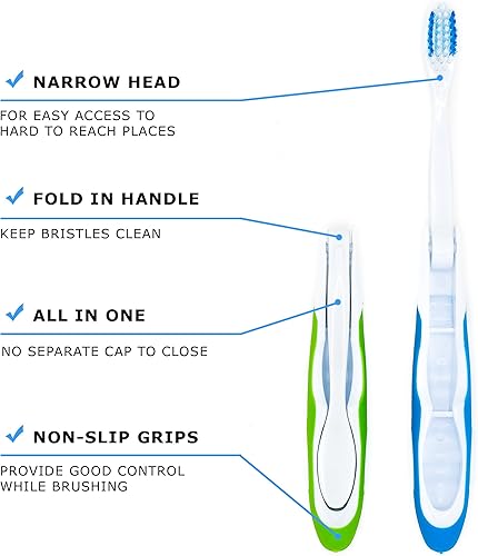 Miniatura 2 de Lingito Cepillo de dientes de viaje, función plegable para llevar, cepillos de cerdas medianas (paquete de 3)